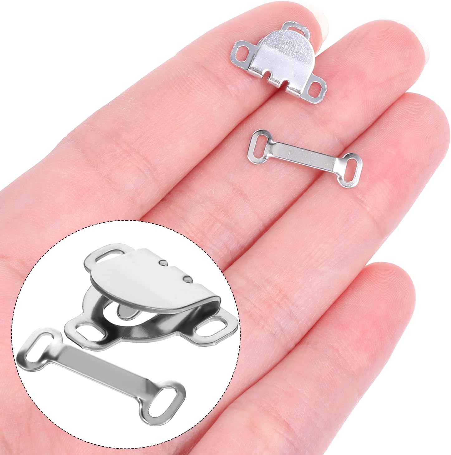 20 Sets Sewing Hooks and Eyes Closure, 16.5 mm Flat Hook and Eye Closure Clasp Snaps for Sewing Fasteners Kit Replacement Sewing Hooks for Clothing Pants Skirt Waist Trousers Dress Crafts (Silver) - Image 3