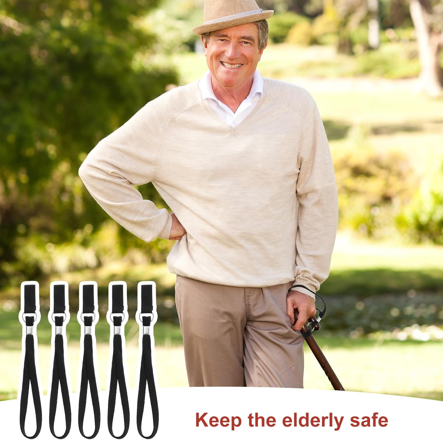 5PCS Walking Cane Wrist Strap Replacement, Black Adjustable Wrist Strap Lanyard Elastic Loop Universal Walking Cane Handle Crutch Straps Accessories for Foldable Sticks Standing Canes Seniors Crutches - Image 4