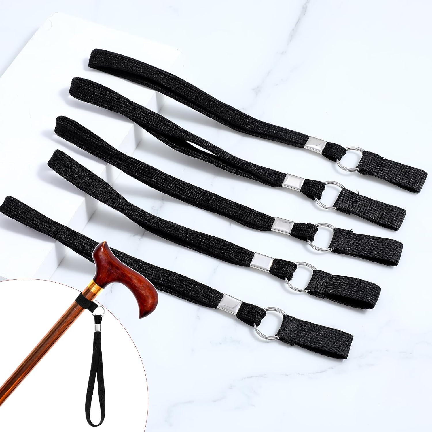 5PCS Walking Cane Wrist Strap Replacement, Black Adjustable Wrist Strap Lanyard Elastic Loop Universal Walking Cane Handle Crutch Straps Accessories for Foldable Sticks Standing Canes Seniors Crutches - Image 6