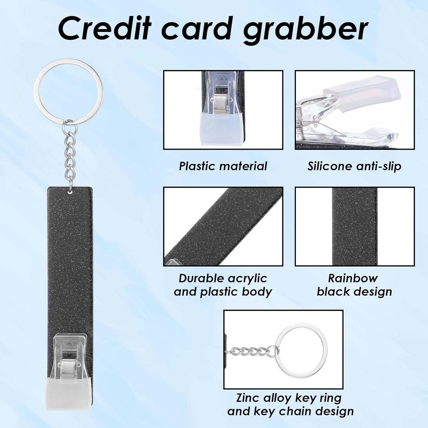 2 PCS Credit Card Grabber for Long Nails, Cute Credit Card Puller Long Nail Clip Keychain, Portable Acrylic Atm Card Holder Keychain Debit Bank Card Grabber for Women Men (Silver, Black) - Image 2