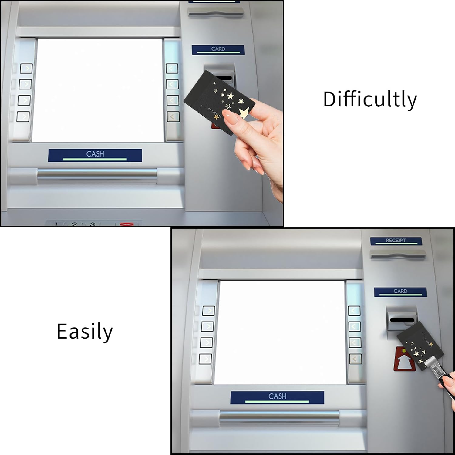 2 PCS Credit Card Grabber for Long Nails, Cute Credit Card Puller Long Nail Clip Keychain, Portable Acrylic Atm Card Holder Keychain Debit Bank Card Grabber for Women Men (Silver, Black) - Image 3