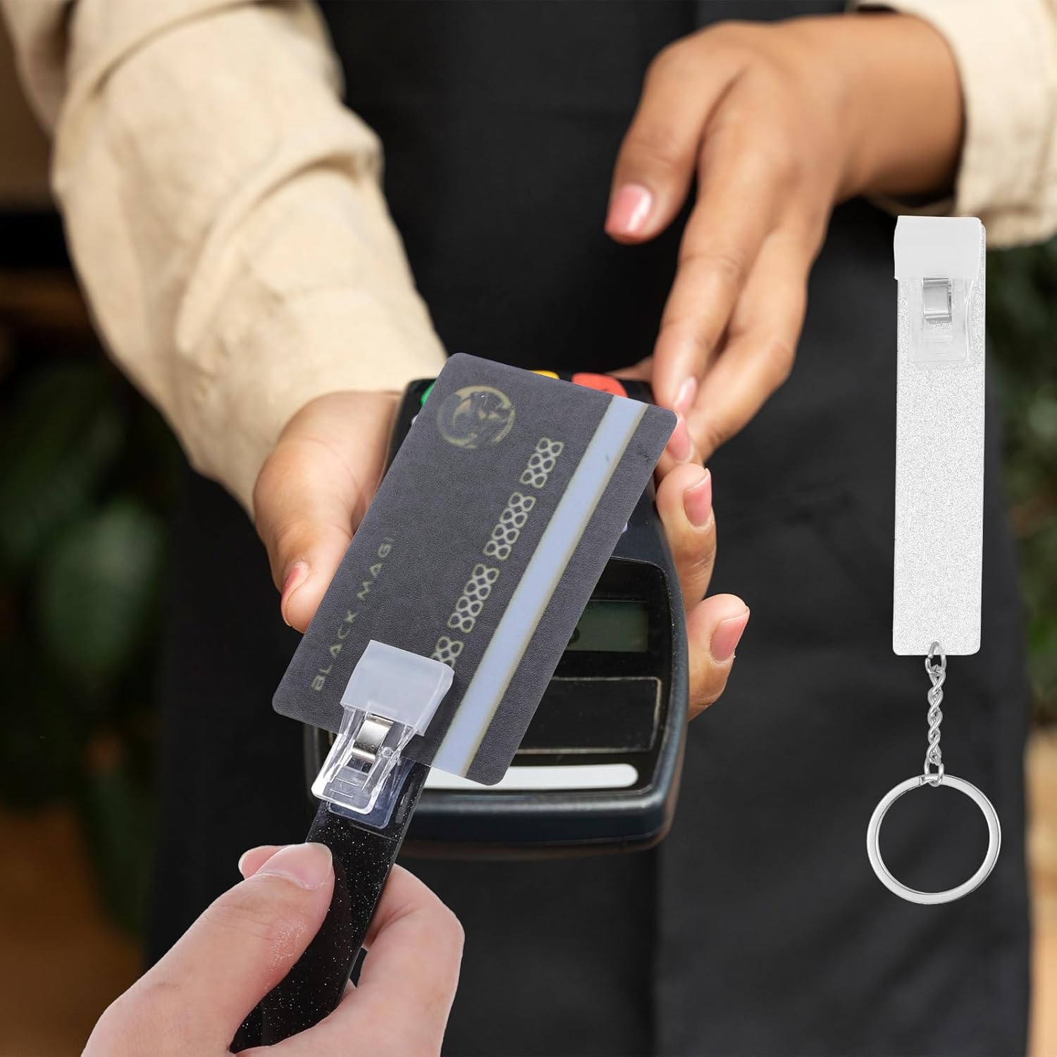 2 PCS Credit Card Grabber for Long Nails, Cute Credit Card Puller Long Nail Clip Keychain, Portable Acrylic Atm Card Holder Keychain Debit Bank Card Grabber for Women Men (Silver, Black) - Image 5