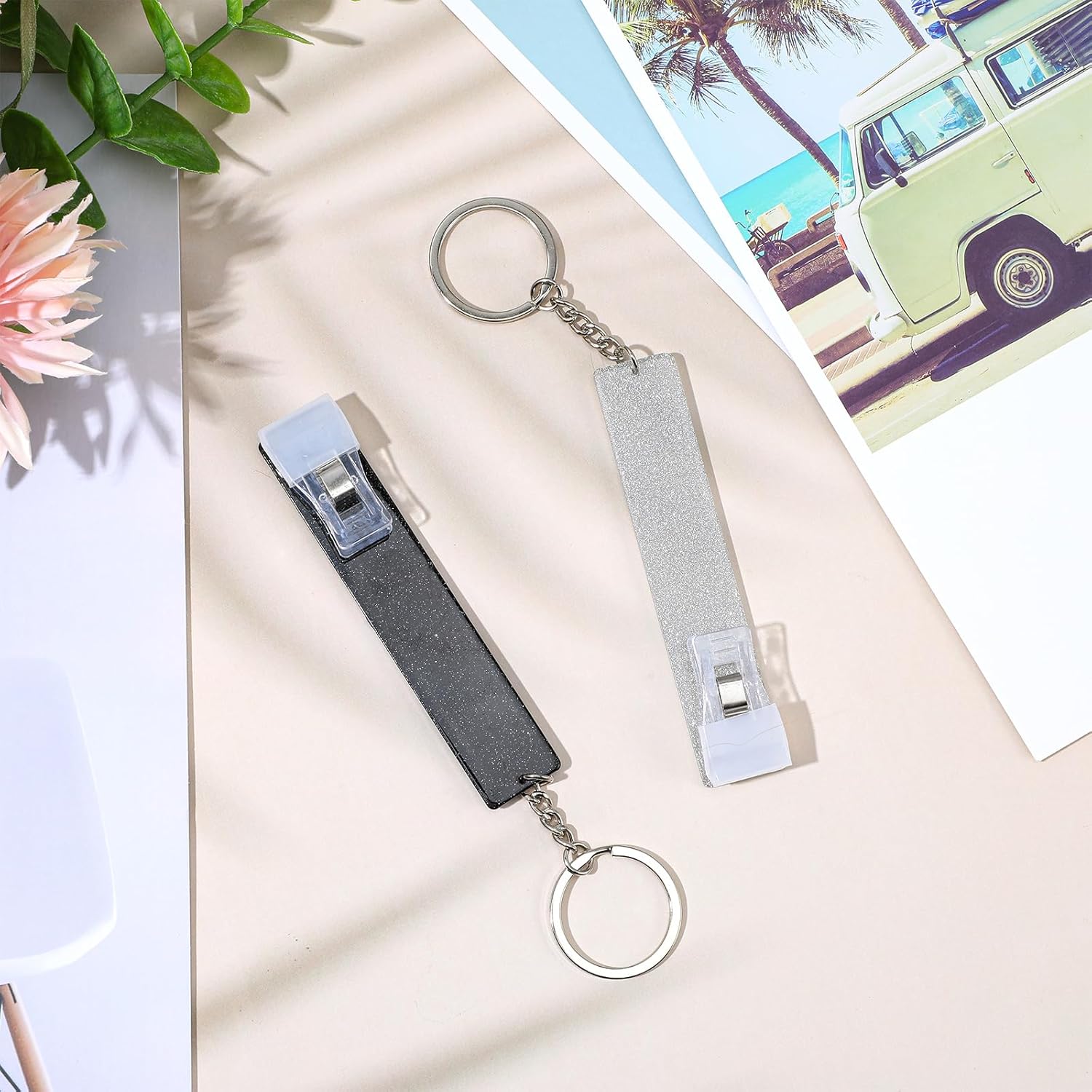 2 PCS Credit Card Grabber for Long Nails, Cute Credit Card Puller Long Nail Clip Keychain, Portable Acrylic Atm Card Holder Keychain Debit Bank Card Grabber for Women Men (Silver, Black) - Image 6