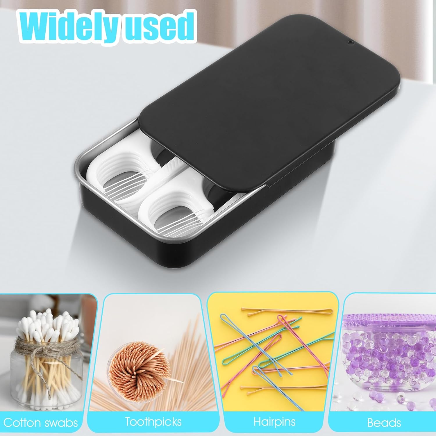 2 PCS Mini Travel Dental Floss Case, Portable Purse Floss Pick Holder, Small Toothpick Dispenser, Convenient Refillable Glide Storage Adult Floss in Box for Travel Dates Dinners Hotels (Black) - Image 2