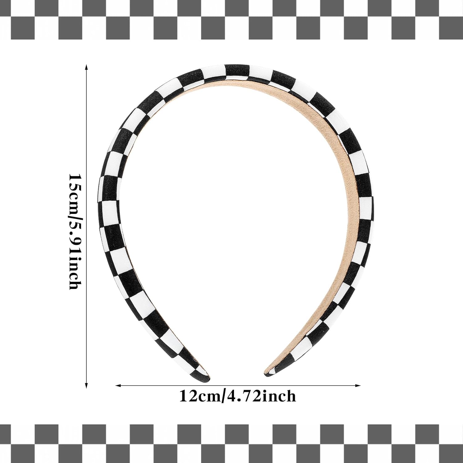 Xindojuz 1 PCS Buffalo Plaid Headband for Women, Black and White Checkered Headbands Non Slip Sponge Puffy Gingham Head Bands for Women Girls Christmas Party Hair Accessories Check Hairbands - Image 1