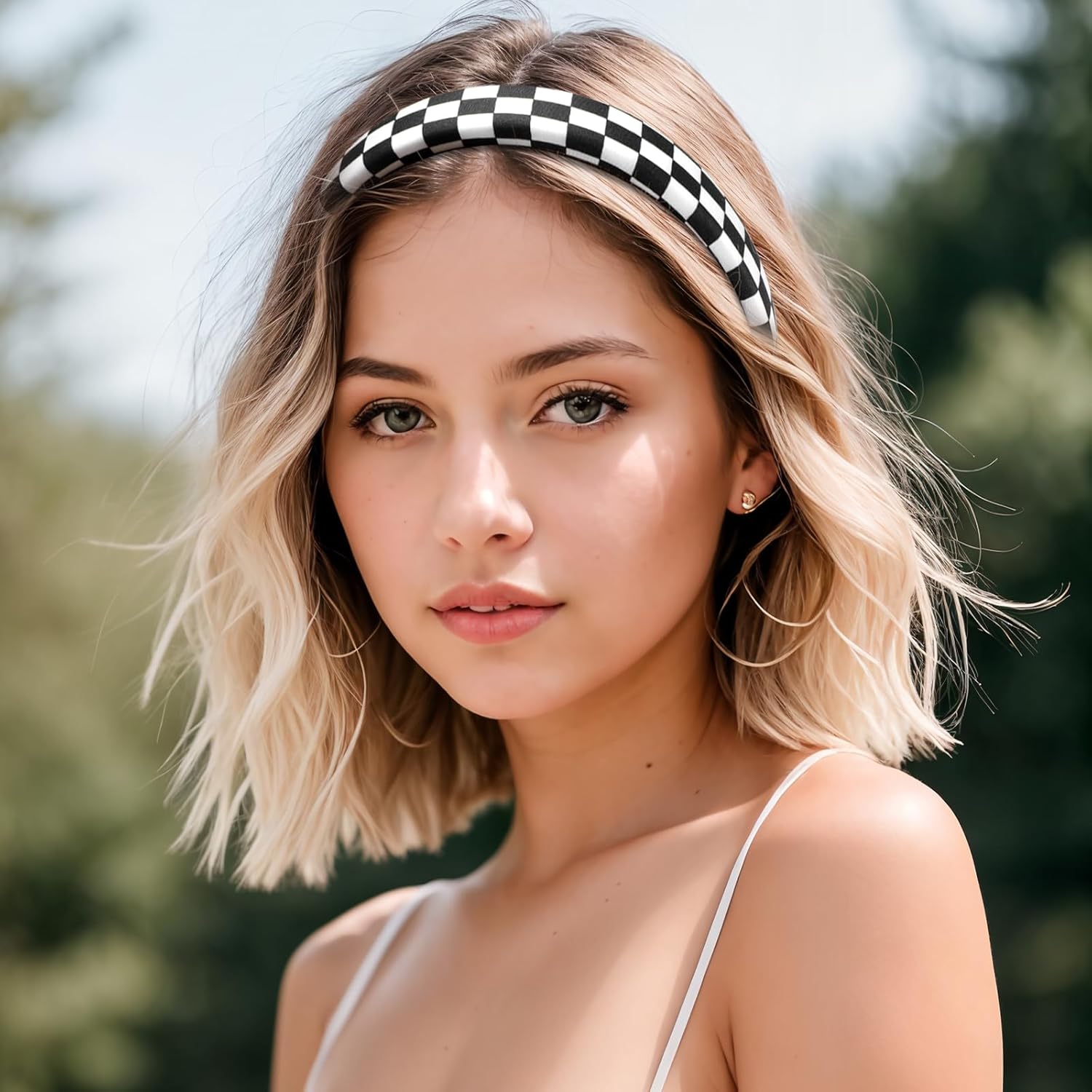 Xindojuz 1 PCS Buffalo Plaid Headband for Women, Black and White Checkered Headbands Non Slip Sponge Puffy Gingham Head Bands for Women Girls Christmas Party Hair Accessories Check Hairbands - Image 5