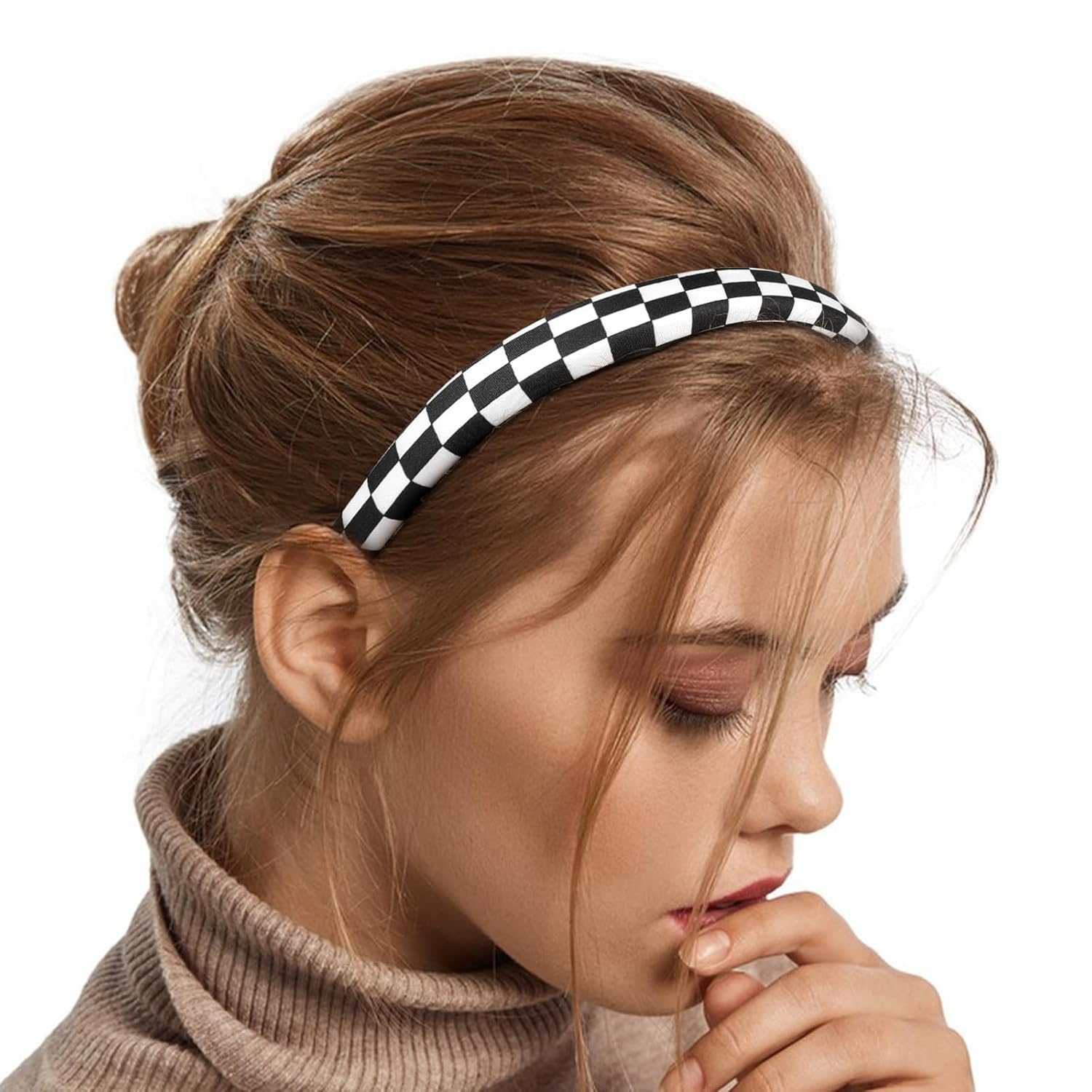 Xindojuz 1 PCS Buffalo Plaid Headband for Women, Black and White Checkered Headbands Non Slip Sponge Puffy Gingham Head Bands for Women Girls Christmas Party Hair Accessories Check Hairbands - Image 6