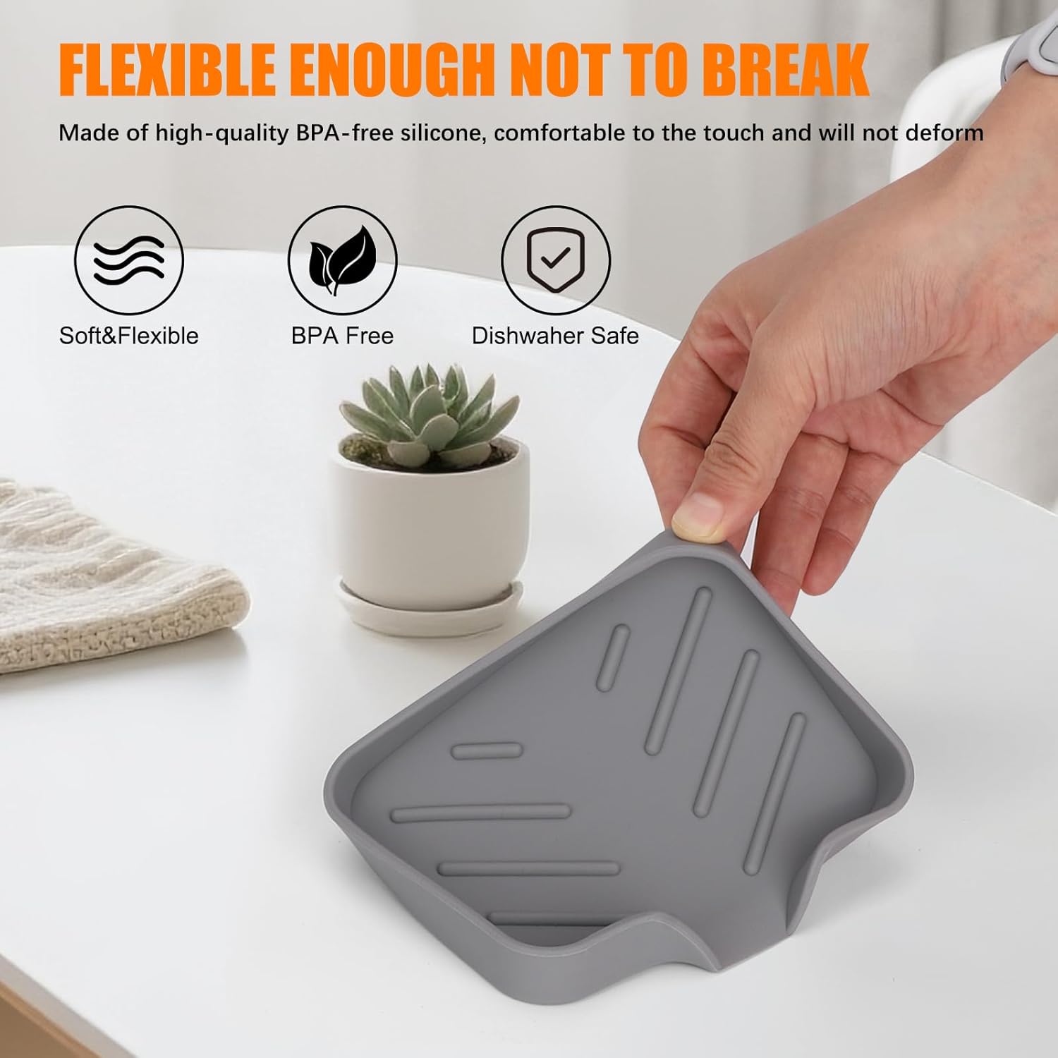 Silicone Soap Dish for Shower with Self Draining, 2 Pack Soap Holder for Bathroom, Silicone Sponge Holder for Kitchen Sink, Soap Tray for Dispenser, Scrubber, Bottle, 4.7