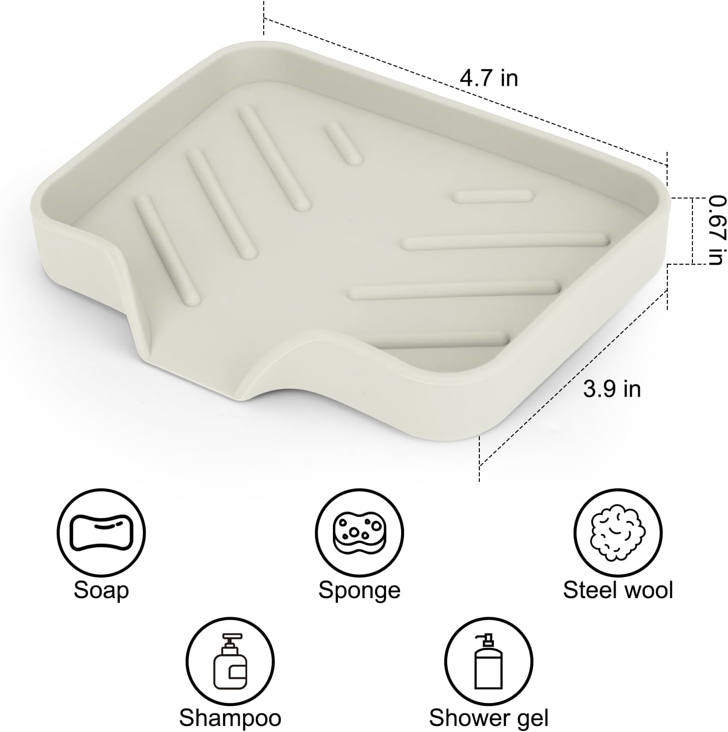 Silicone Soap Dish for Shower with Self Draining, 2 Pack Soap Holder for Bathroom, Silicone Sponge Holder for Kitchen Sink, Soap Tray for Dispenser, Scrubber, Bottle, 4.7