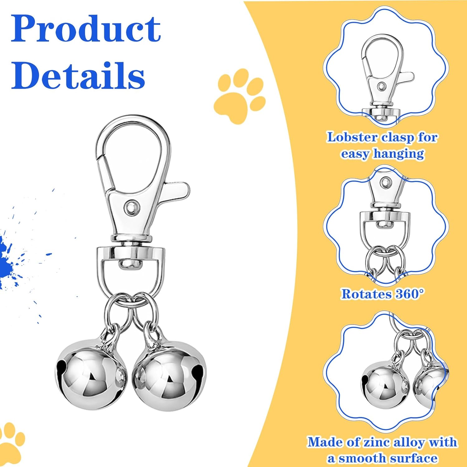 10 PCS Small Bell for Dog Collar Loud Bells for Cat Collars Mini Sliver Training Bells Cat Loud Bell Necklace with Heavy Duty Snap Clips Pet Pendant for Dogs Pets Tracking Training Christmas Gift - Image 2