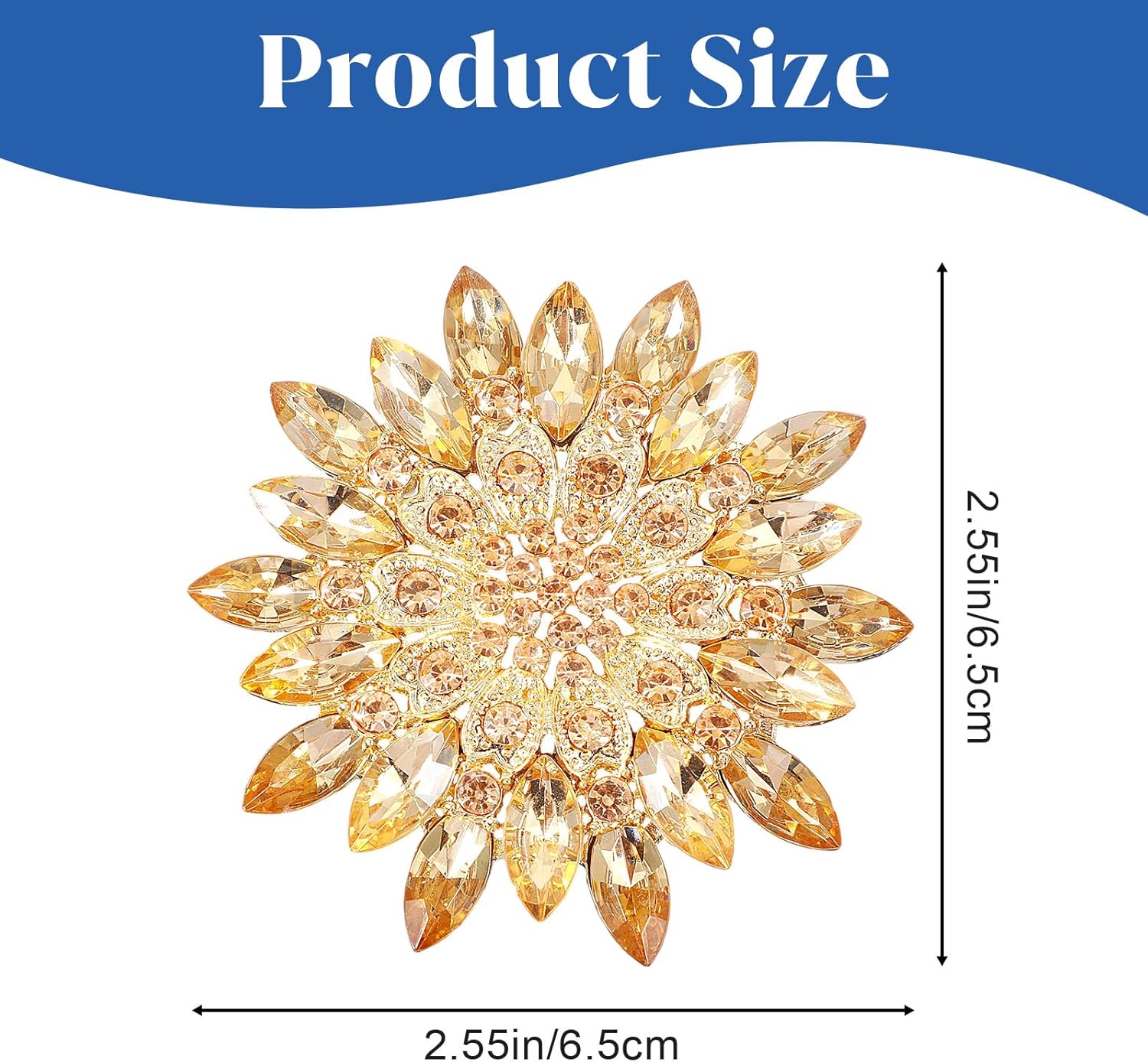 Rhinestone Flower Brooch Pin, 2.55