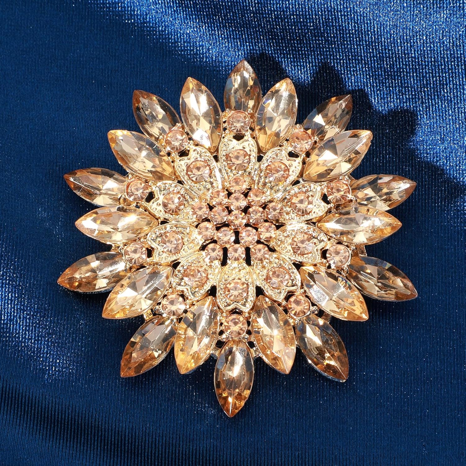 Rhinestone Flower Brooch Pin, 2.55