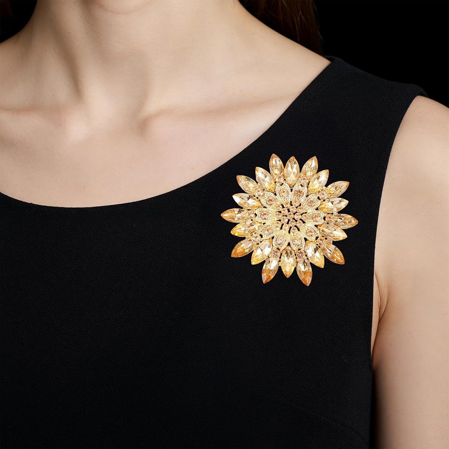 Rhinestone Flower Brooch Pin, 2.55