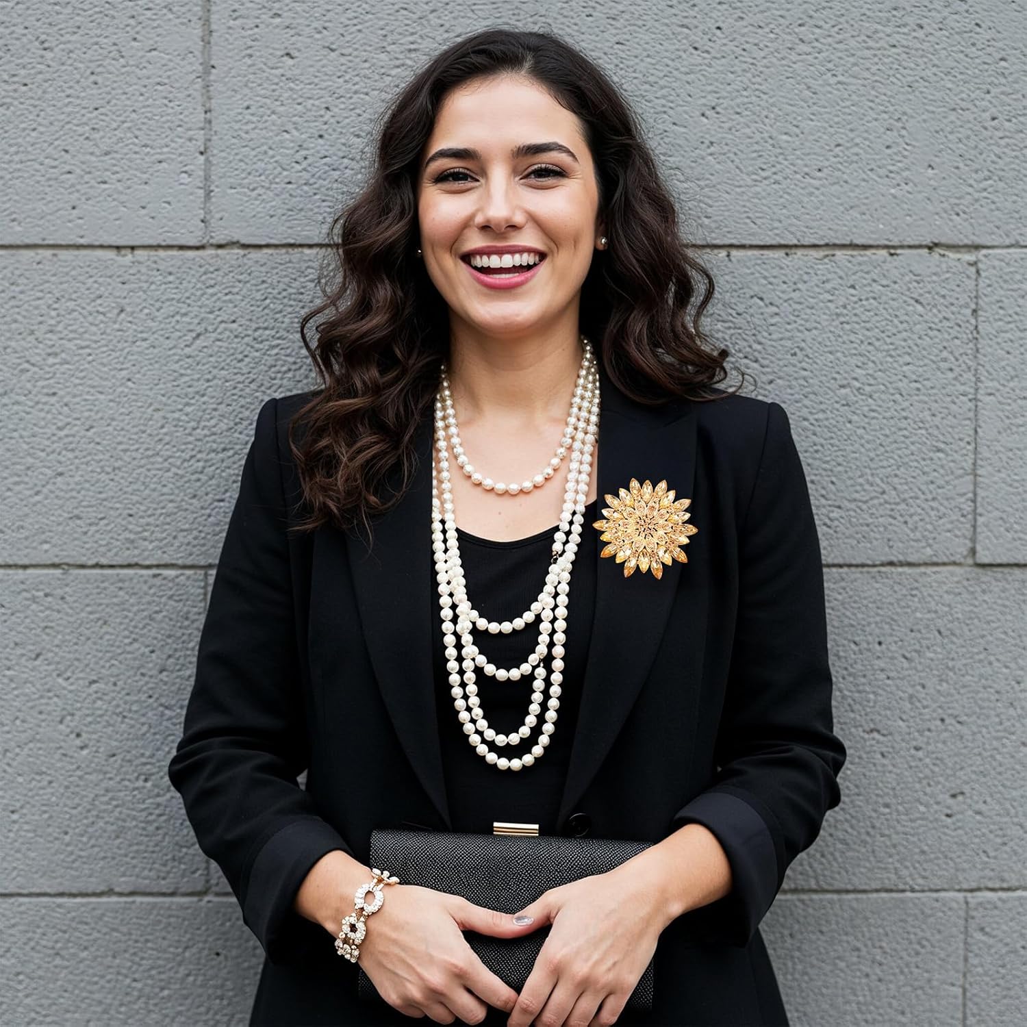 Rhinestone Flower Brooch Pin, 2.55