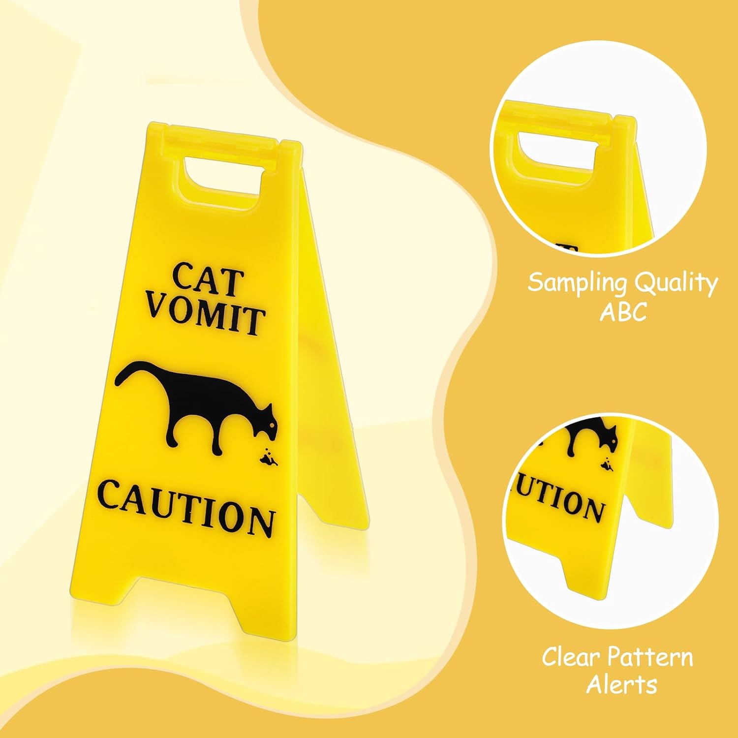 Xindojuz 3 PCS Cat Vomit Caution Sign, 3D Double-sided Printed Funny Cats Warning Signs Decor, Mini Novelty Table Desk Plaque, Perfect Gag Gifts for Cat Lovers and Humor Enthusiasts (4 Inch, Yellow) - Image 2
