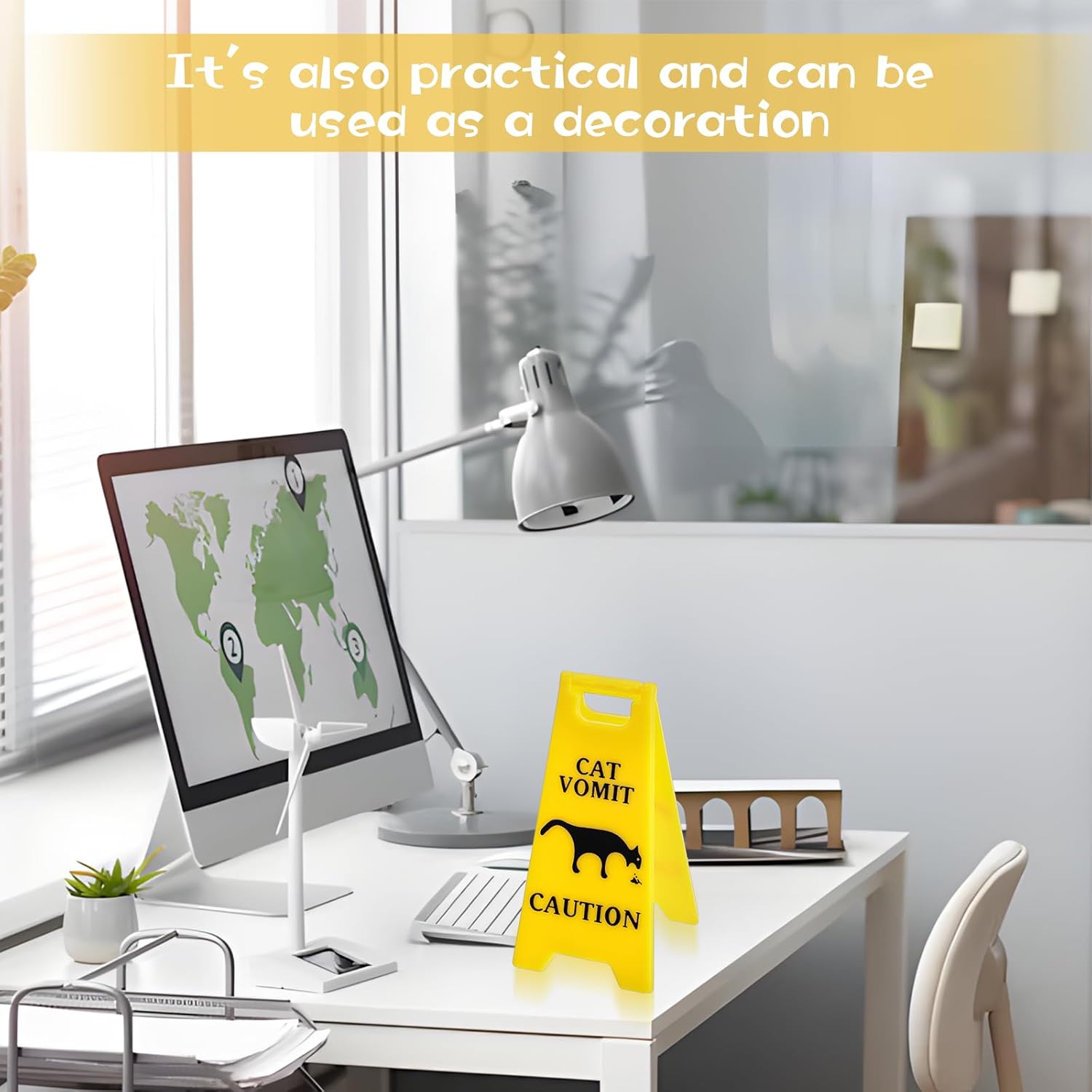 Xindojuz 3 PCS Cat Vomit Caution Sign, 3D Double-sided Printed Funny Cats Warning Signs Decor, Mini Novelty Table Desk Plaque, Perfect Gag Gifts for Cat Lovers and Humor Enthusiasts (4 Inch, Yellow) - Image 4