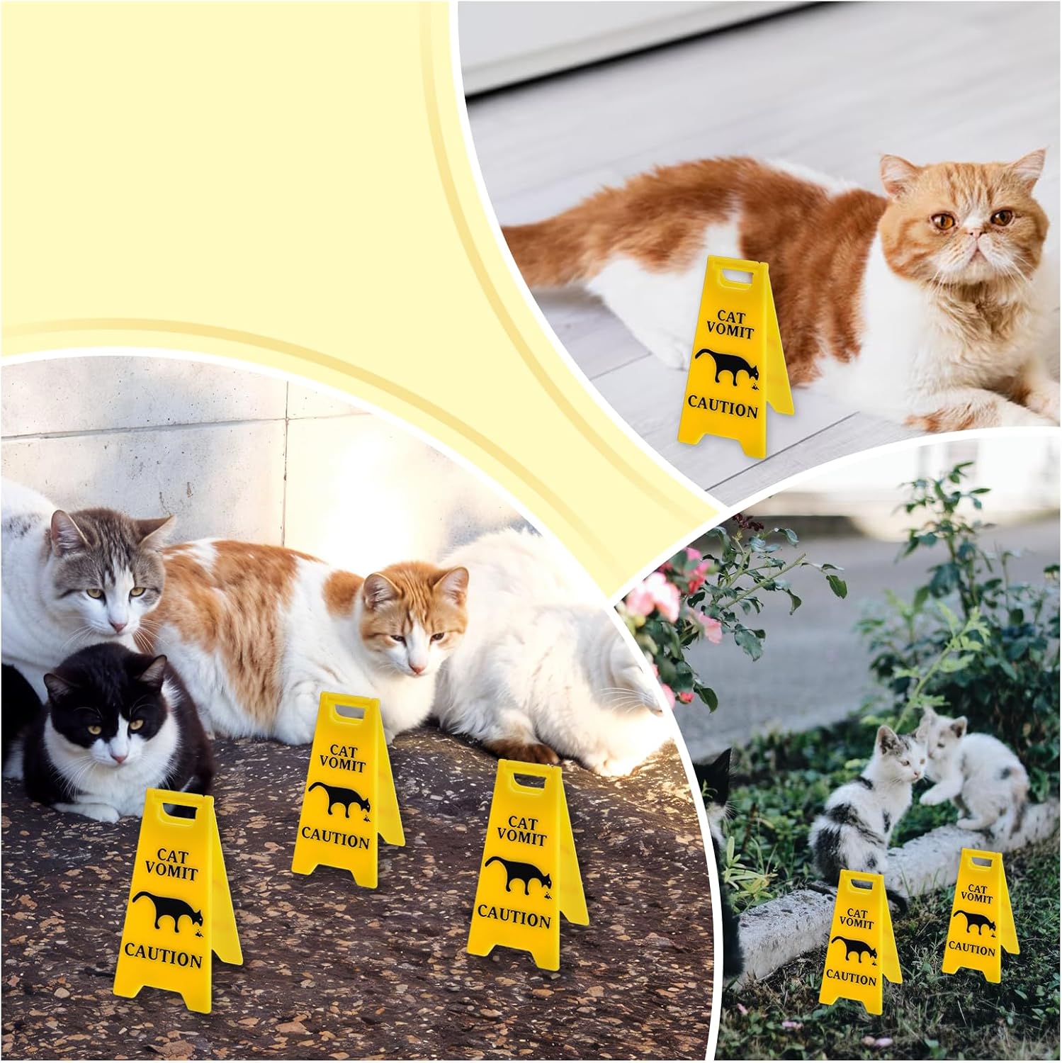 Xindojuz 3 PCS Cat Vomit Caution Sign, 3D Double-sided Printed Funny Cats Warning Signs Decor, Mini Novelty Table Desk Plaque, Perfect Gag Gifts for Cat Lovers and Humor Enthusiasts (4 Inch, Yellow) - Image 5