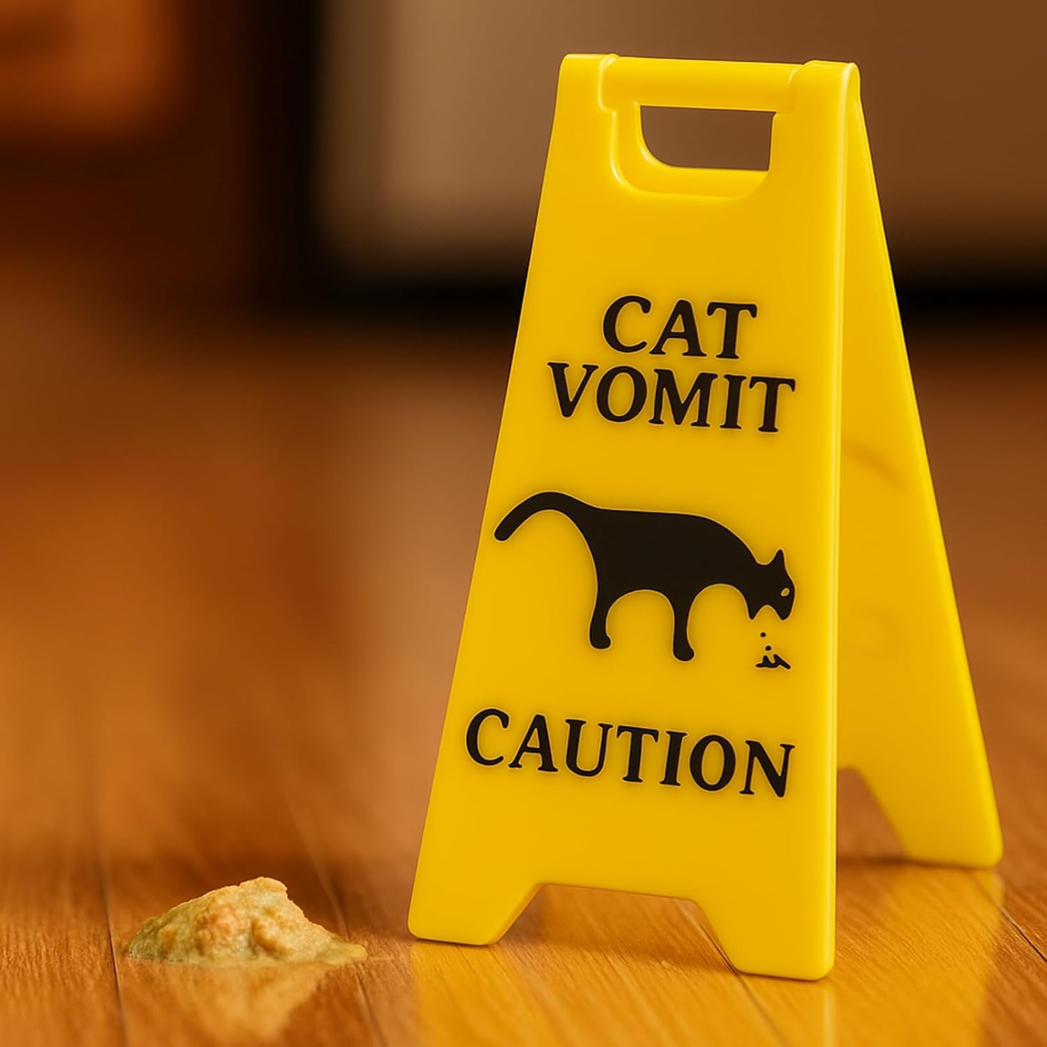 Xindojuz 3 PCS Cat Vomit Caution Sign, 3D Double-sided Printed Funny Cats Warning Signs Decor, Mini Novelty Table Desk Plaque, Perfect Gag Gifts for Cat Lovers and Humor Enthusiasts (4 Inch, Yellow) - Image 6