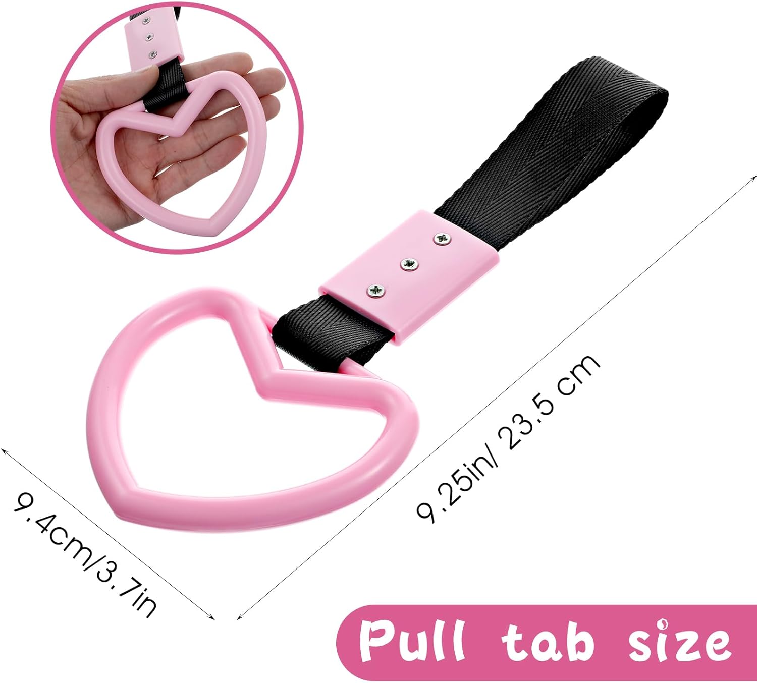 2 PCS Car Heart Hanging Accessories Drift Charm Pink Heart Handle Strap for Car Rear Bumper Warning Ring Decor Heart-Shaped Straps Subway Bus Replace Handle Interior Exterior Decoration - Image 1
