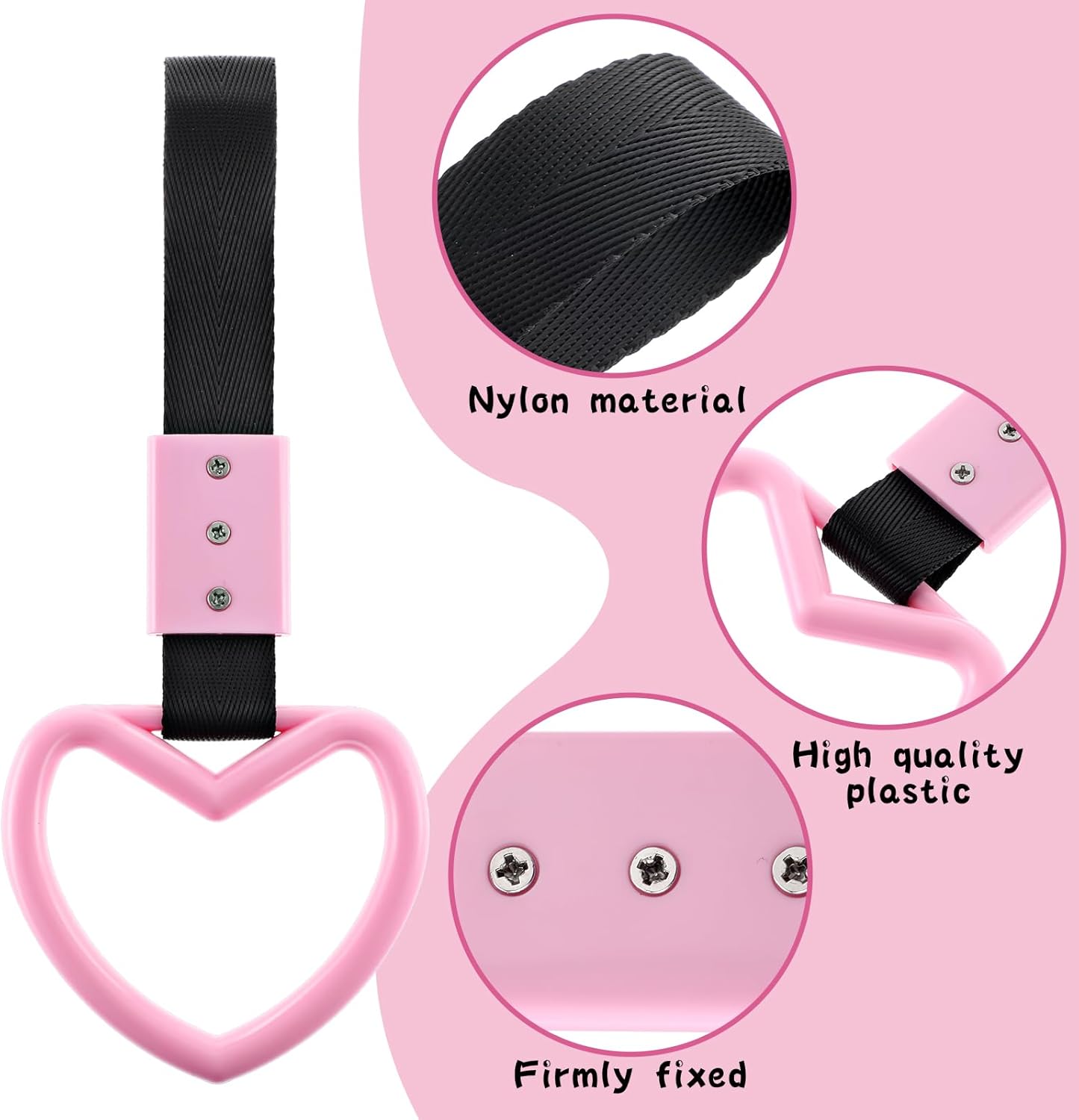 2 PCS Car Heart Hanging Accessories Drift Charm Pink Heart Handle Strap for Car Rear Bumper Warning Ring Decor Heart-Shaped Straps Subway Bus Replace Handle Interior Exterior Decoration - Image 2
