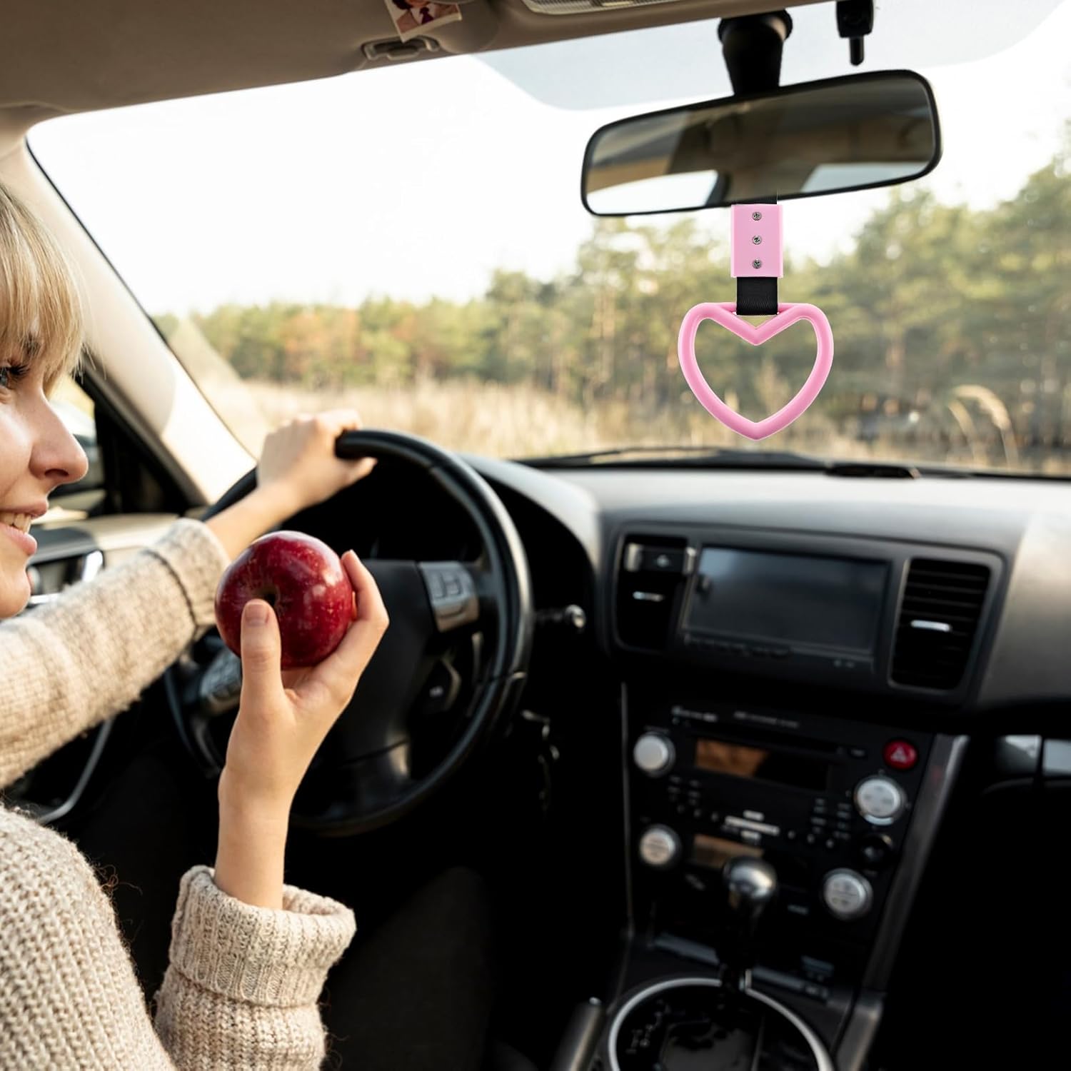 2 PCS Car Heart Hanging Accessories Drift Charm Pink Heart Handle Strap for Car Rear Bumper Warning Ring Decor Heart-Shaped Straps Subway Bus Replace Handle Interior Exterior Decoration - Image 5