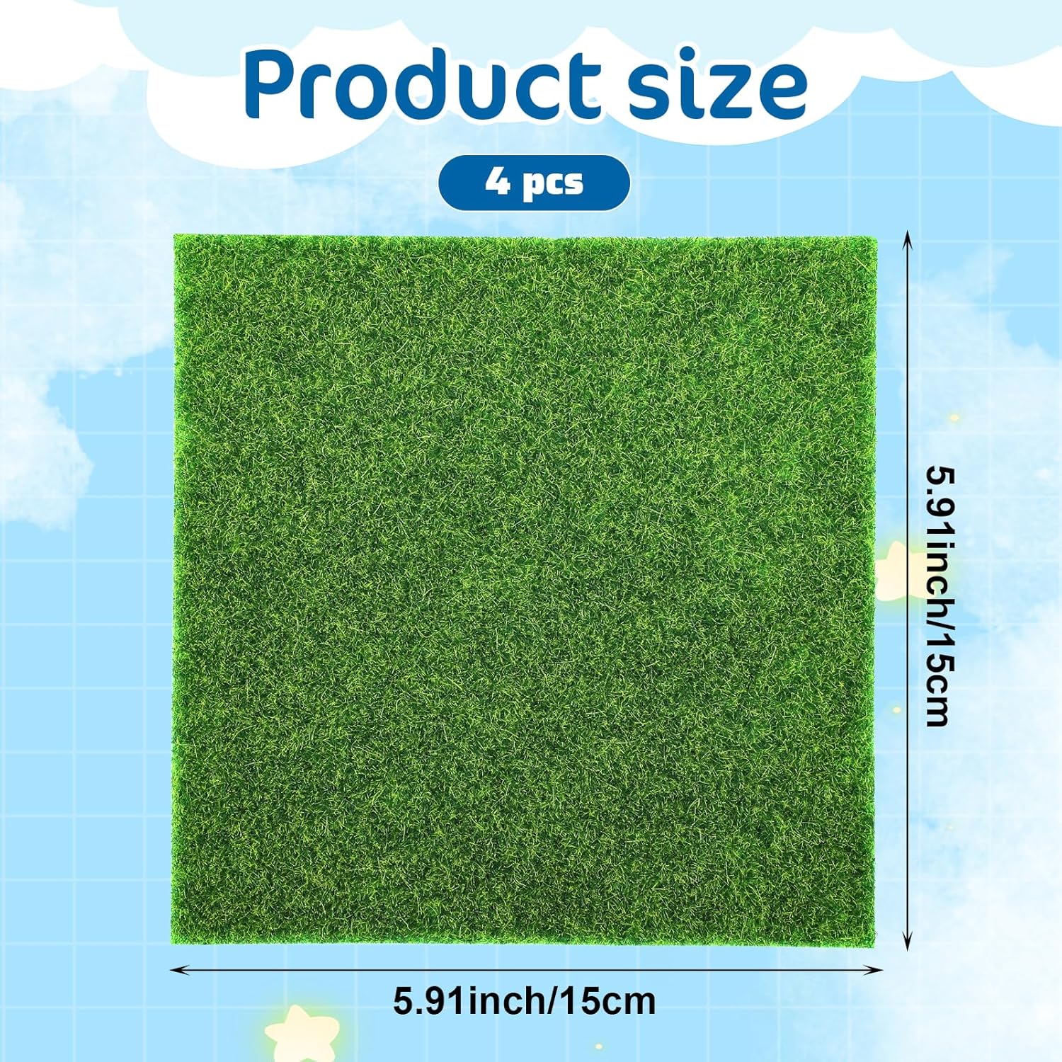 Xindojuz 4 Packs Fake Grass Decor, Artificial Grass for Crafts, Fairy Garden Turf, Diorama Supplies Miniature Lawn Mat, Dollhouse Ornament DIY Decoration Accessories (6
