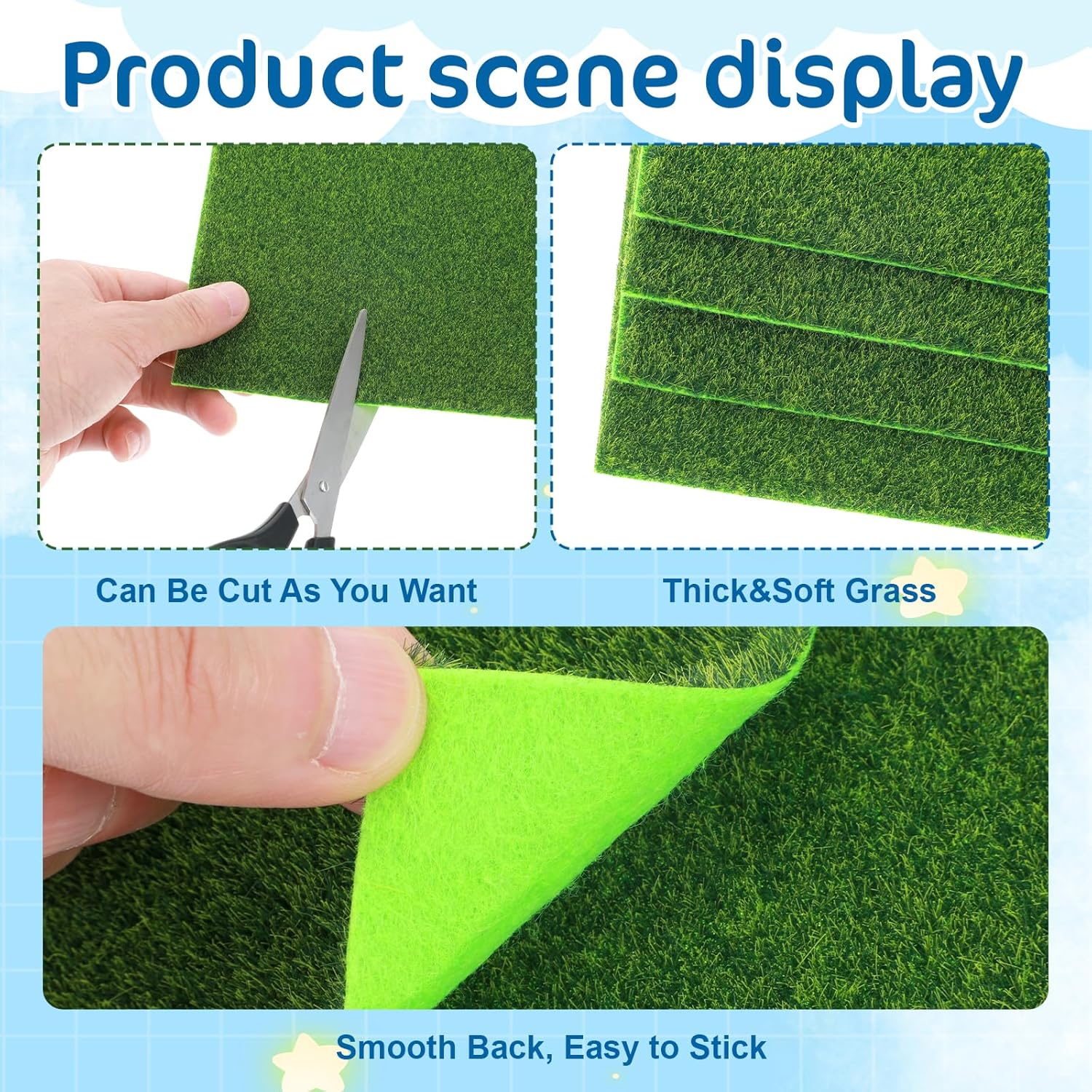 Xindojuz 4 Packs Fake Grass Decor, Artificial Grass for Crafts, Fairy Garden Turf, Diorama Supplies Miniature Lawn Mat, Dollhouse Ornament DIY Decoration Accessories (6