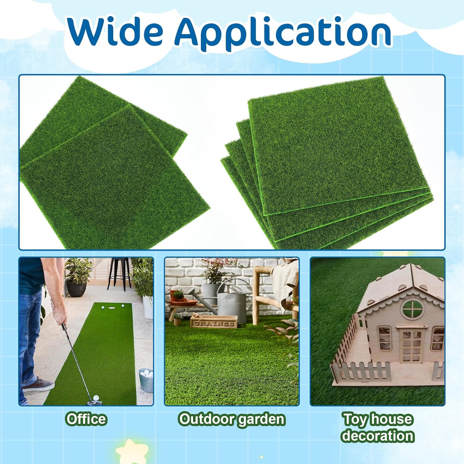 Xindojuz 4 Packs Fake Grass Decor, Artificial Grass for Crafts, Fairy Garden Turf, Diorama Supplies Miniature Lawn Mat, Dollhouse Ornament DIY Decoration Accessories (6