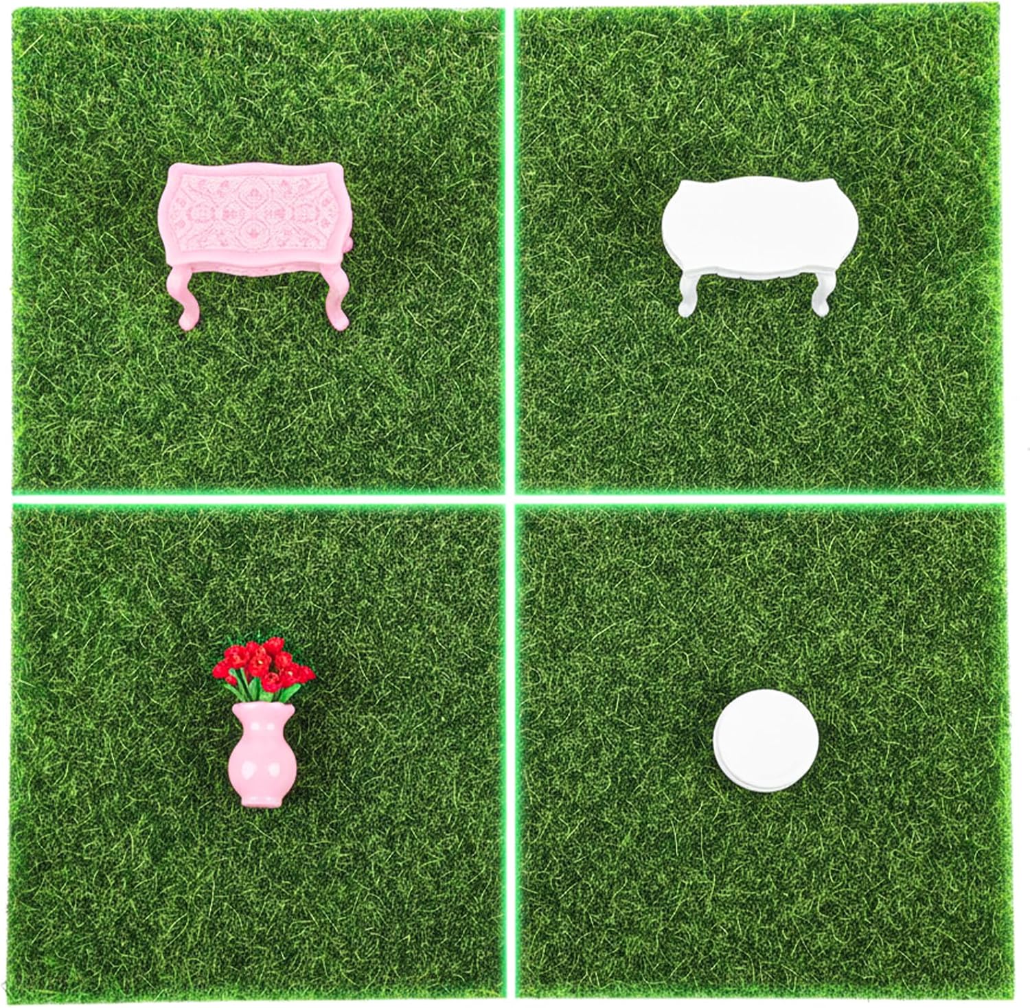 Xindojuz 4 Packs Fake Grass Decor, Artificial Grass for Crafts, Fairy Garden Turf, Diorama Supplies Miniature Lawn Mat, Dollhouse Ornament DIY Decoration Accessories (6