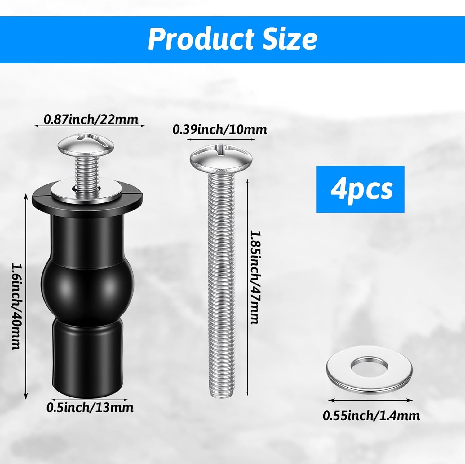 4 Set Stainless Steel Toilet Seat Bolts, 10mm Toilet Seat Screws Replacement Kit with Expanding Rubber Nuts Universal Toilets Seats Hardware for Most Top Mount Toilets Seats Tightening Kit Replacement - Image 1