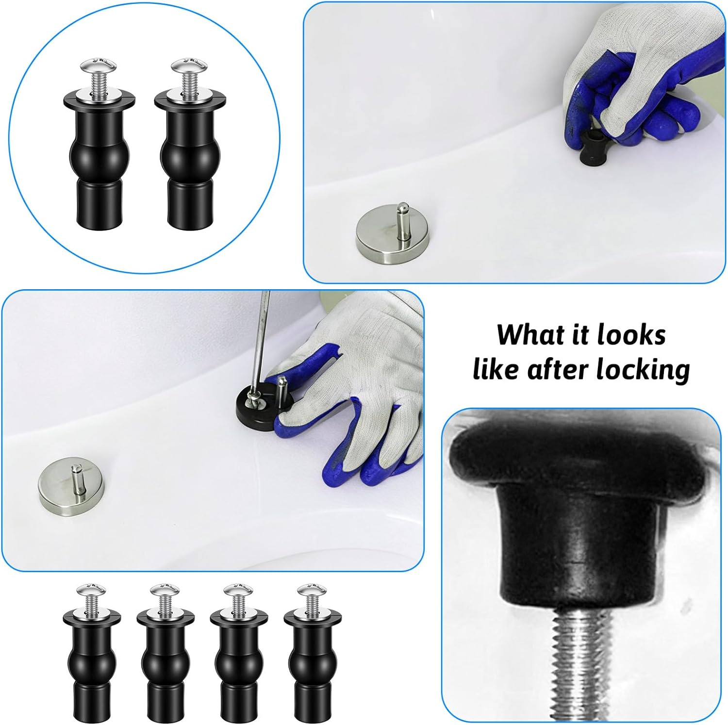 4 Set Stainless Steel Toilet Seat Bolts, 10mm Toilet Seat Screws Replacement Kit with Expanding Rubber Nuts Universal Toilets Seats Hardware for Most Top Mount Toilets Seats Tightening Kit Replacement - Image 4