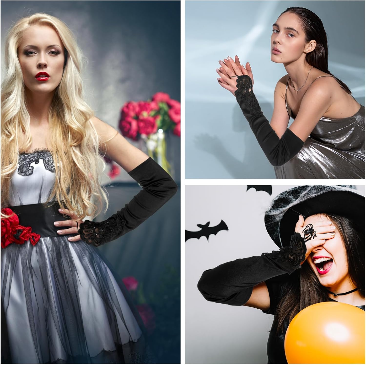 Satin Opera Gloves - Elbow Length, Black, Stretchy Fingerless, Perfect for 1920s Party & Wedding - Image 5