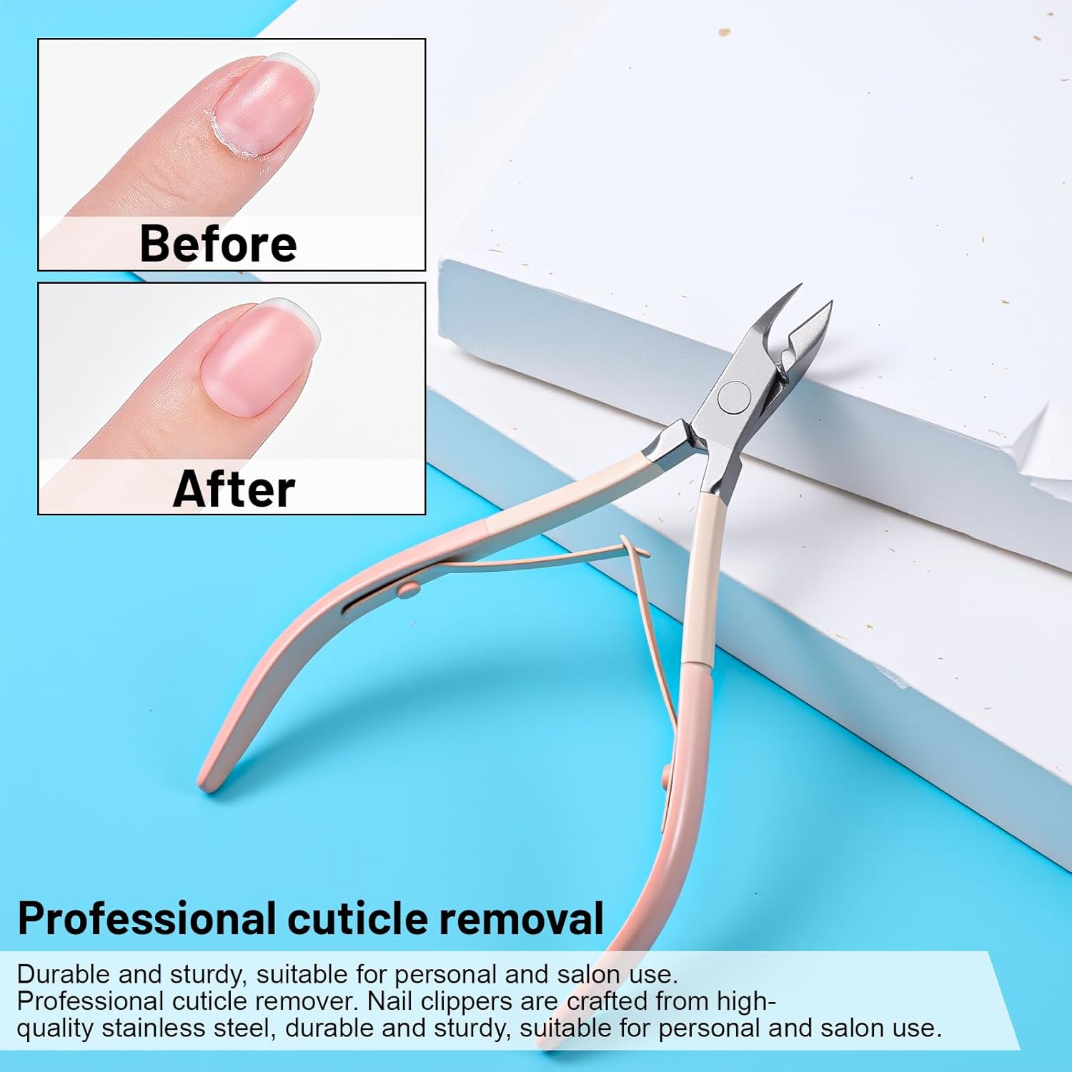 4 Pcs Cuticle Clipper with Single Dual Ended Pusher and Nail File, Stainless Steel Nail Cuticle Trimmer Cutter Extremely Sharp Full Jaw Cuticles Nipper for Women Professional Salon and Home Use - Image 2