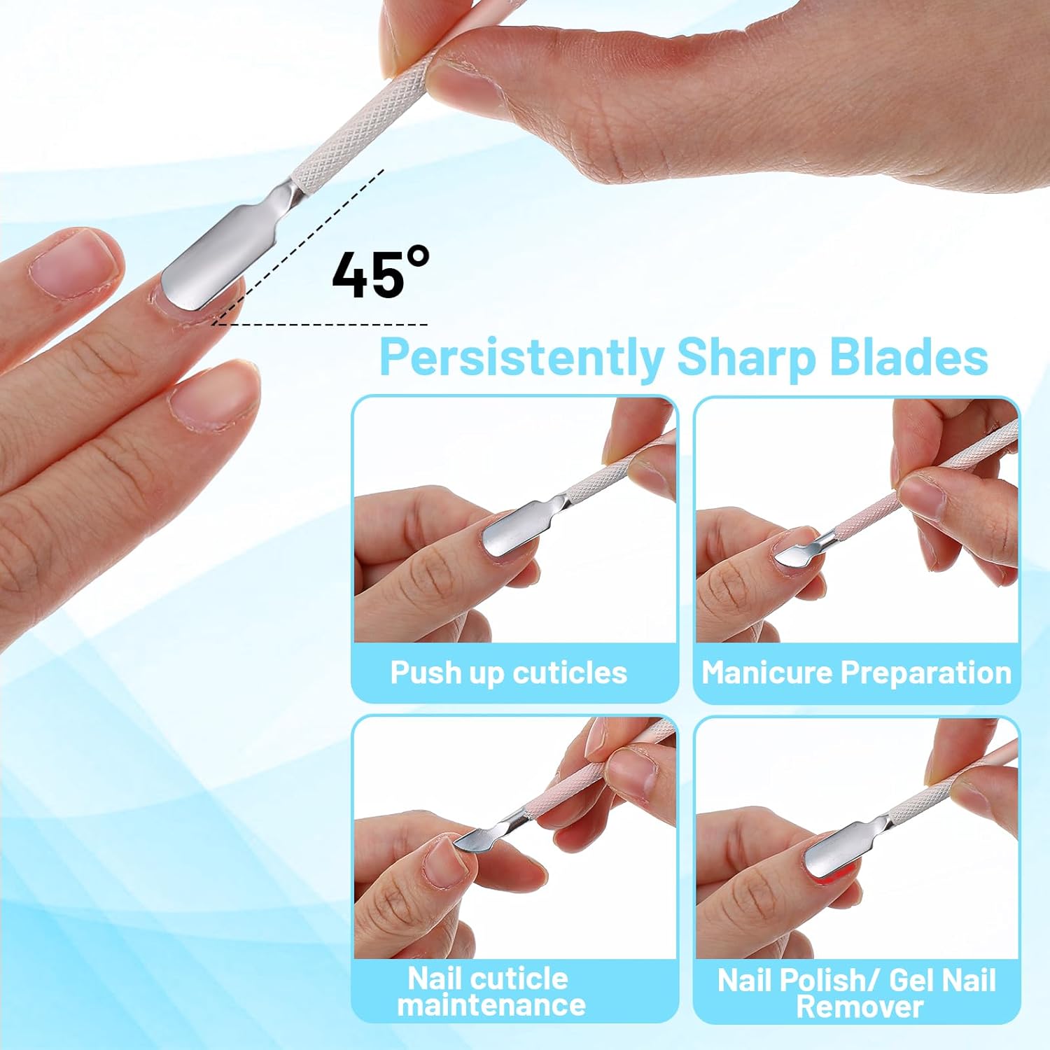 4 Pcs Cuticle Clipper with Single Dual Ended Pusher and Nail File, Stainless Steel Nail Cuticle Trimmer Cutter Extremely Sharp Full Jaw Cuticles Nipper for Women Professional Salon and Home Use - Image 3