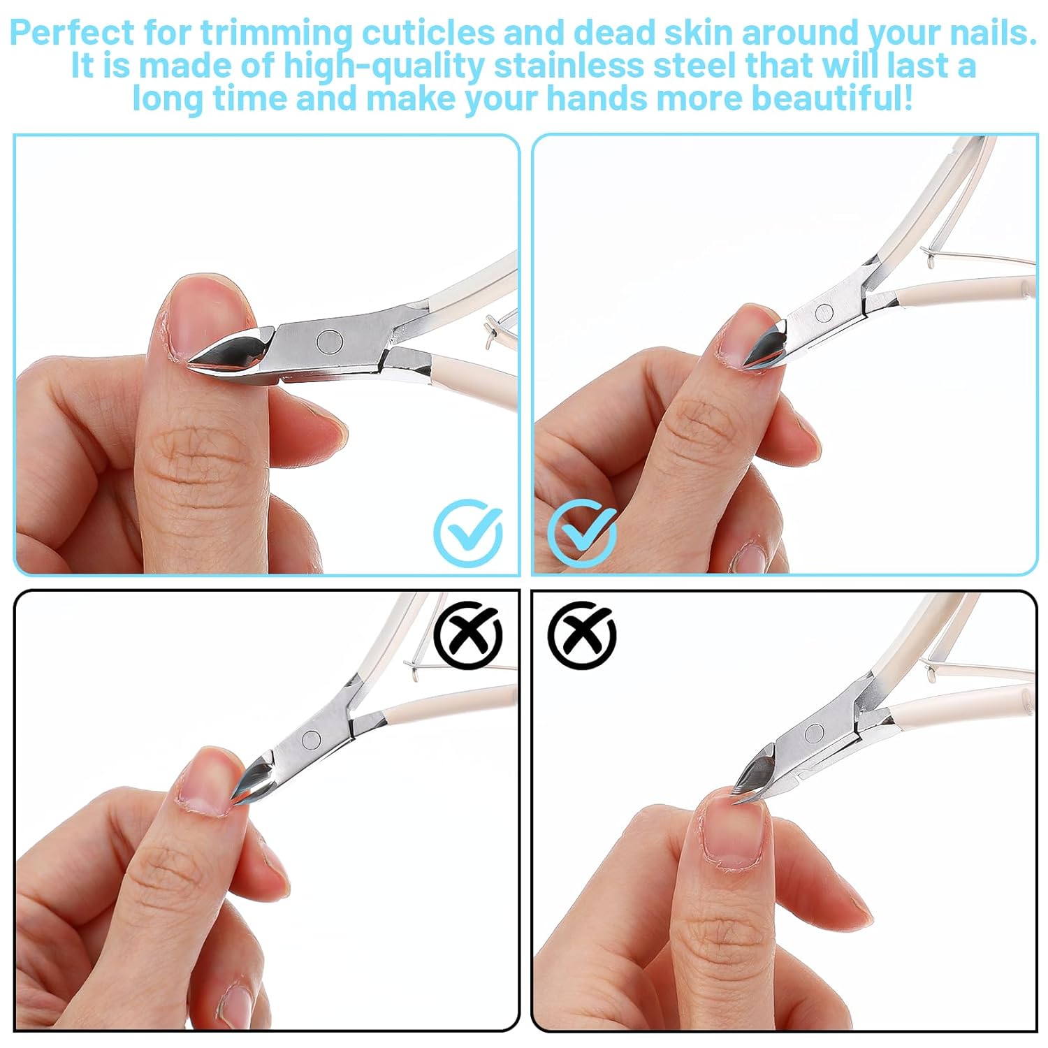4 Pcs Cuticle Clipper with Single Dual Ended Pusher and Nail File, Stainless Steel Nail Cuticle Trimmer Cutter Extremely Sharp Full Jaw Cuticles Nipper for Women Professional Salon and Home Use - Image 5