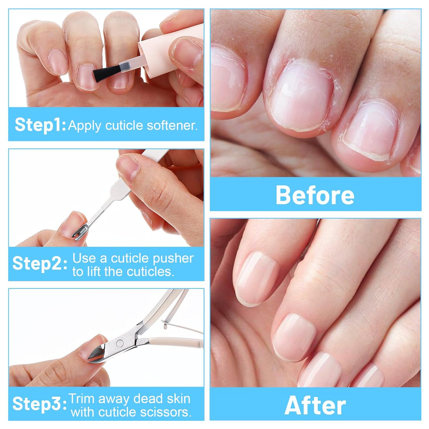 4 Pcs Cuticle Clipper with Single Dual Ended Pusher and Nail File, Stainless Steel Nail Cuticle Trimmer Cutter Extremely Sharp Full Jaw Cuticles Nipper for Women Professional Salon and Home Use - Image 6