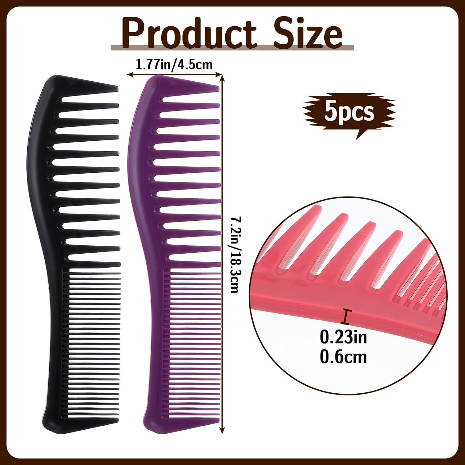 5 Pcs Comb Set Wide Tooth Combs for Hair Styling Detangling Double Sided Wide And Fine Tooth Comb All Purpose Hairstyle Shower Combs for Women Men Thin Thick Straight Hair (5 Colors) - Image 1