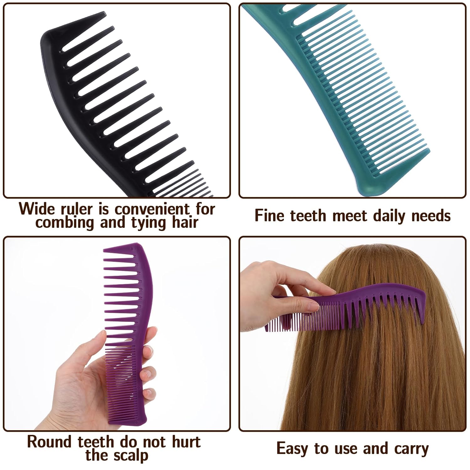 5 Pcs Comb Set Wide Tooth Combs for Hair Styling Detangling Double Sided Wide And Fine Tooth Comb All Purpose Hairstyle Shower Combs for Women Men Thin Thick Straight Hair (5 Colors) - Image 3