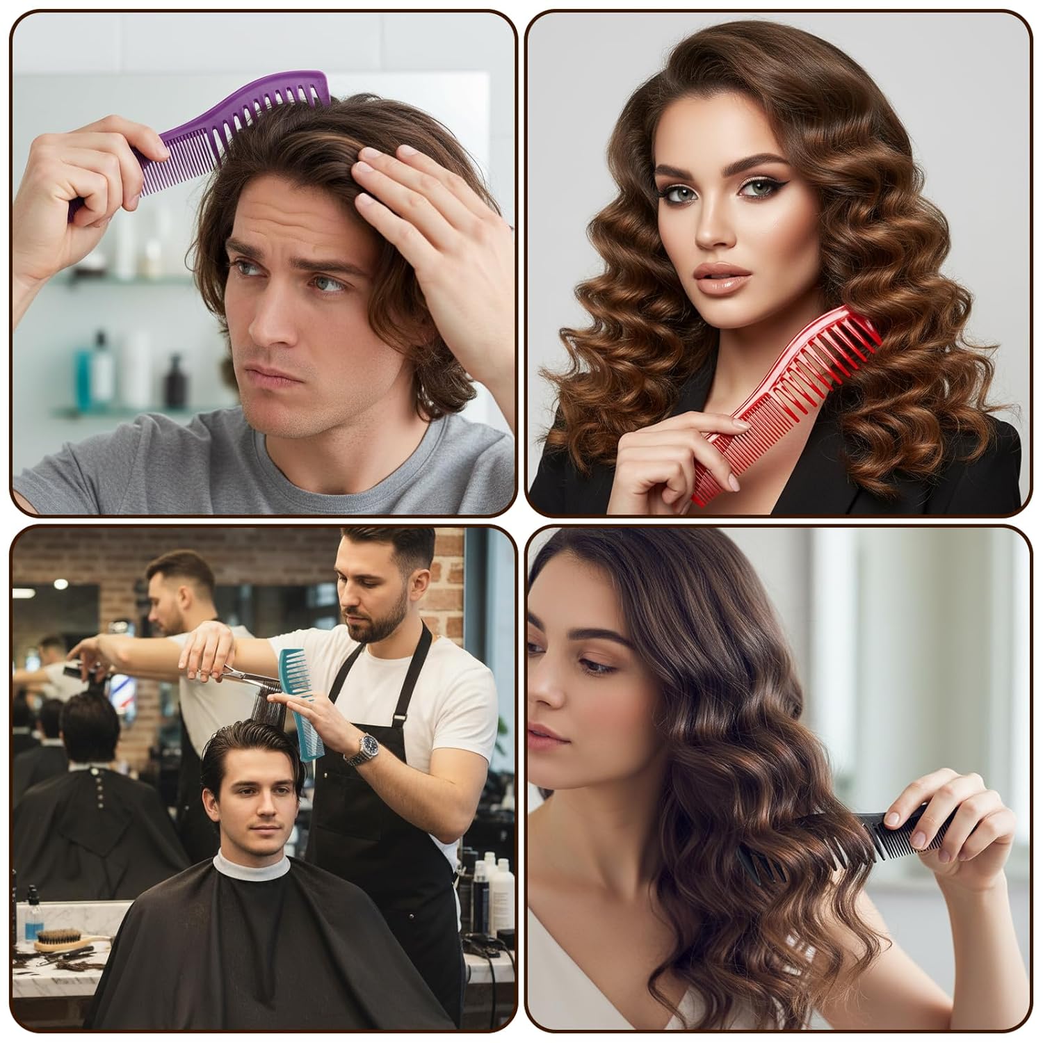 5 Pcs Comb Set Wide Tooth Combs for Hair Styling Detangling Double Sided Wide And Fine Tooth Comb All Purpose Hairstyle Shower Combs for Women Men Thin Thick Straight Hair (5 Colors) - Image 5