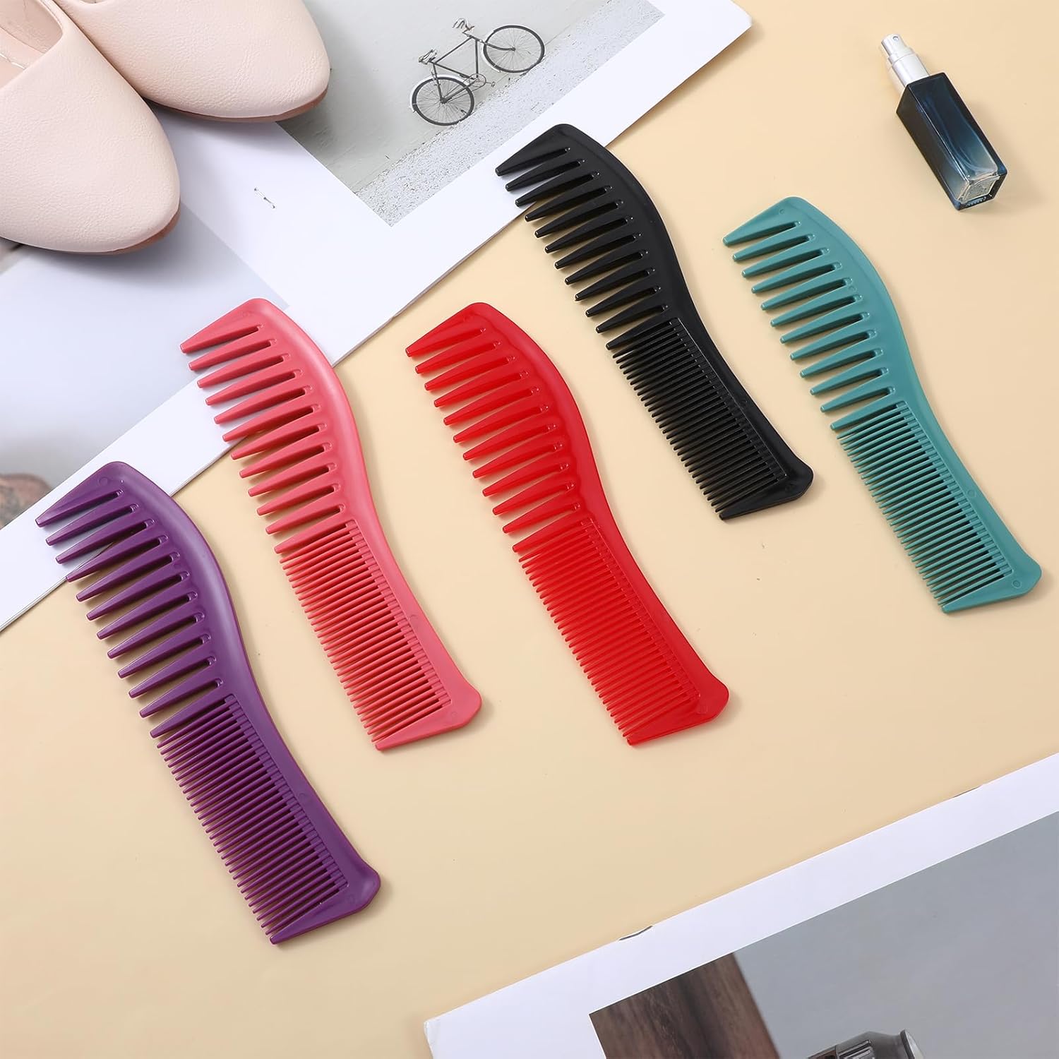 5 Pcs Comb Set Wide Tooth Combs for Hair Styling Detangling Double Sided Wide And Fine Tooth Comb All Purpose Hairstyle Shower Combs for Women Men Thin Thick Straight Hair (5 Colors) - Image 6