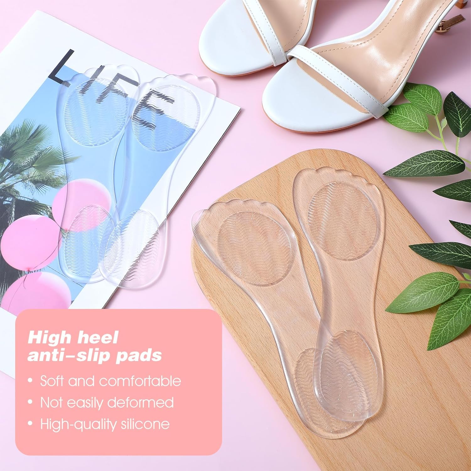 2 Pair Gel High Heel Inserts for Women, 3/4 Length Clear Shoe Inserts for Women, Comfort Pads Non-Skidding Adhesive Shoe Support Cushion Insoles for High Heels for Sandals Flats Boots Pumps - Image 2