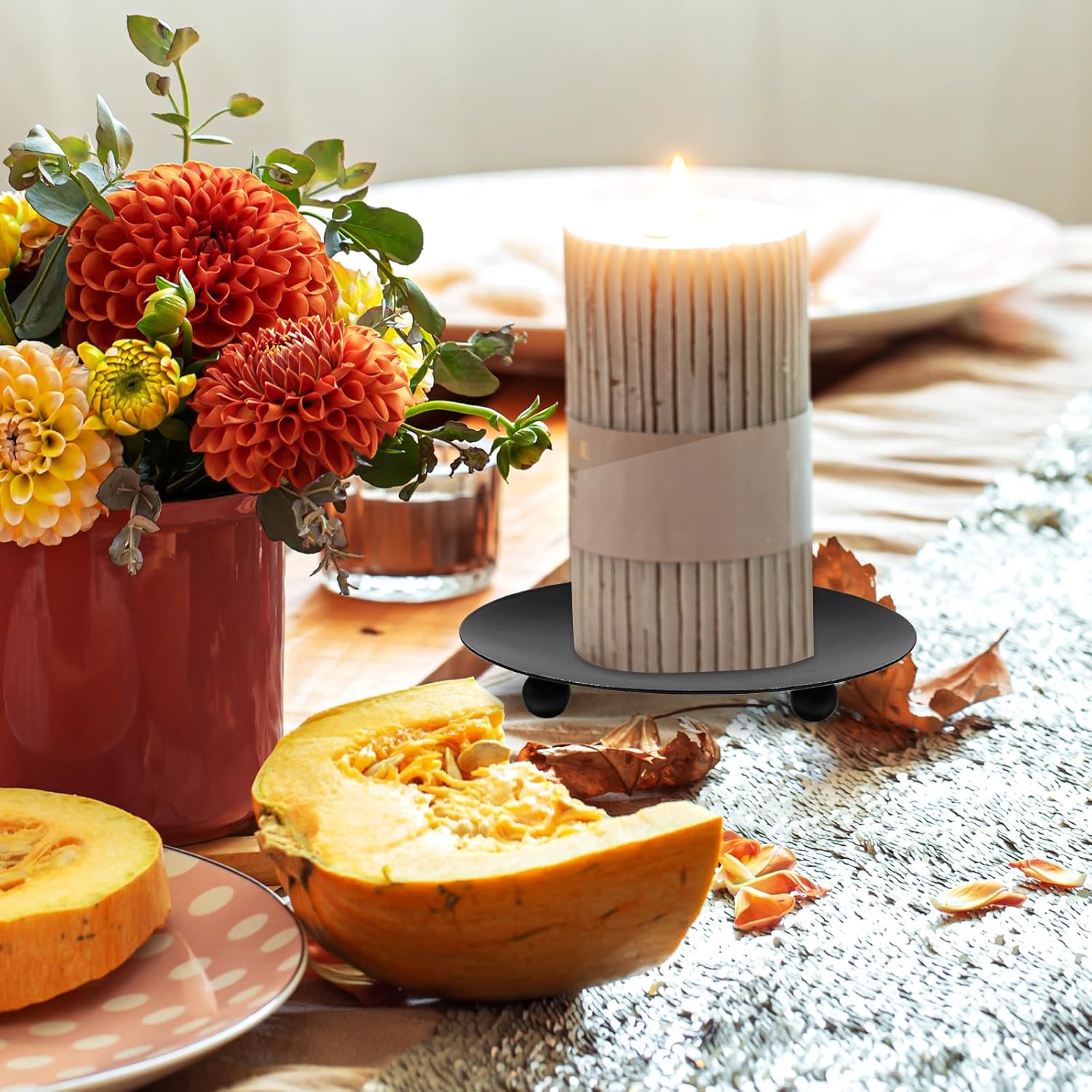 2 Pcs Black Short Candle Holder Candle Coasters 3.54