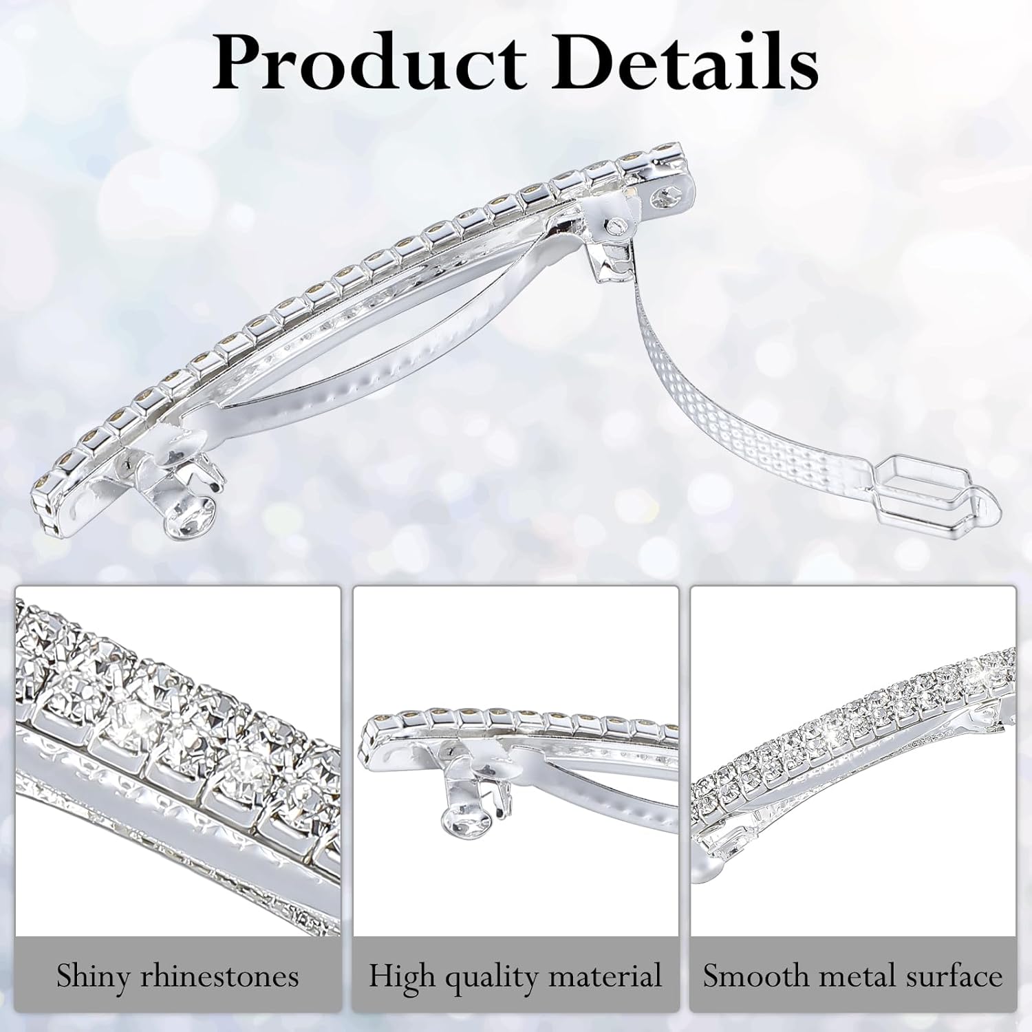 4 PCS Small Sparkly Rhinestone Hair Clips, Silver Crystal Ponytail Holder Side Clips Bling Metal Spring Hair Barrettes for Women Girls Bridal Wedding Engagement Prom Valentines - Image 2