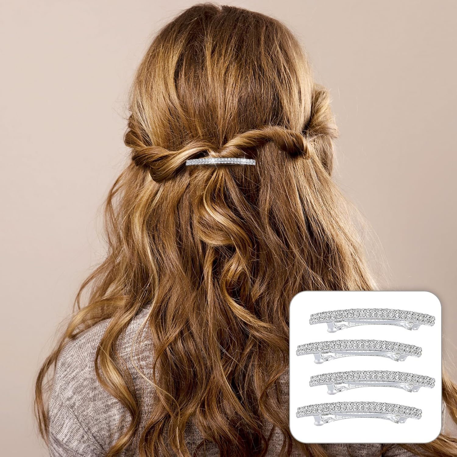 4 PCS Small Sparkly Rhinestone Hair Clips, Silver Crystal Ponytail Holder Side Clips Bling Metal Spring Hair Barrettes for Women Girls Bridal Wedding Engagement Prom Valentines - Image 3