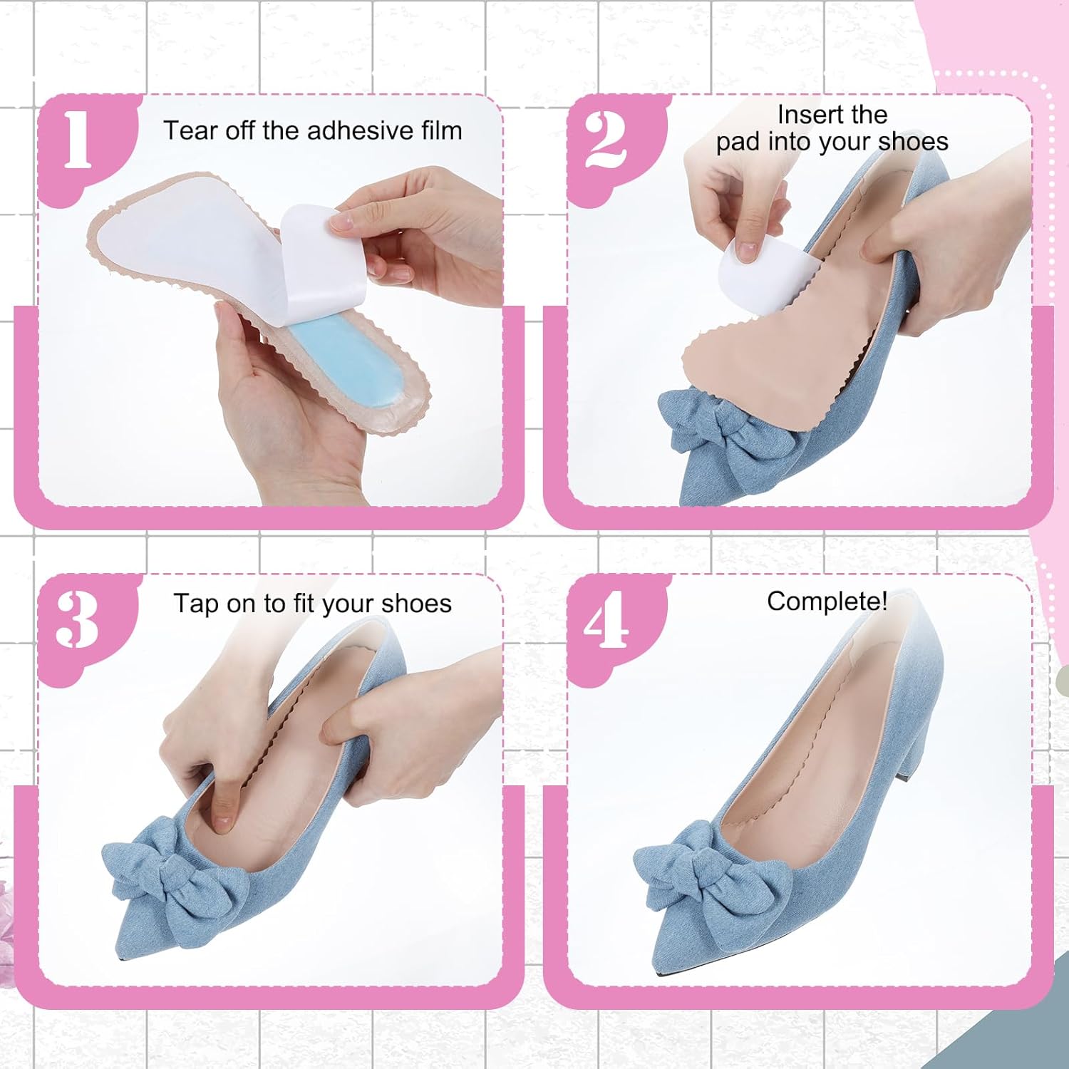 2 Pairs High Heel Comfort Pads, Invisible Self-Adhesive Cushion Insoles Arch Support Weight Shifting Shoe Inserts for Women Comfort Insoles Shoe Pads for Sandals Flats Pump Dress Shoes Boots (Beige) - Image 6