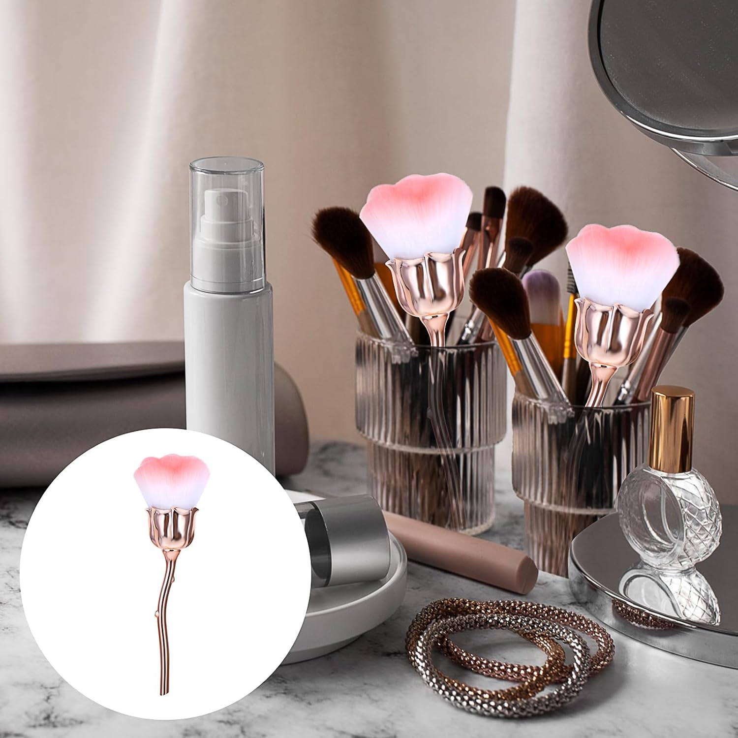 1 PCS Nail Duster Brush Pink Soft Rose Makeup Brushes Acrylic Nail Arts Manicure Dust Cleaner Brush Nails Art Dust Blush Brushes for Nails Trimming Cleaning Salon and Household Use - Image 3