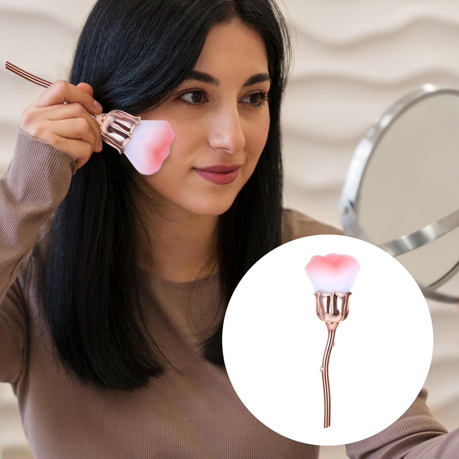 1 PCS Nail Duster Brush Pink Soft Rose Makeup Brushes Acrylic Nail Arts Manicure Dust Cleaner Brush Nails Art Dust Blush Brushes for Nails Trimming Cleaning Salon and Household Use - Image 7