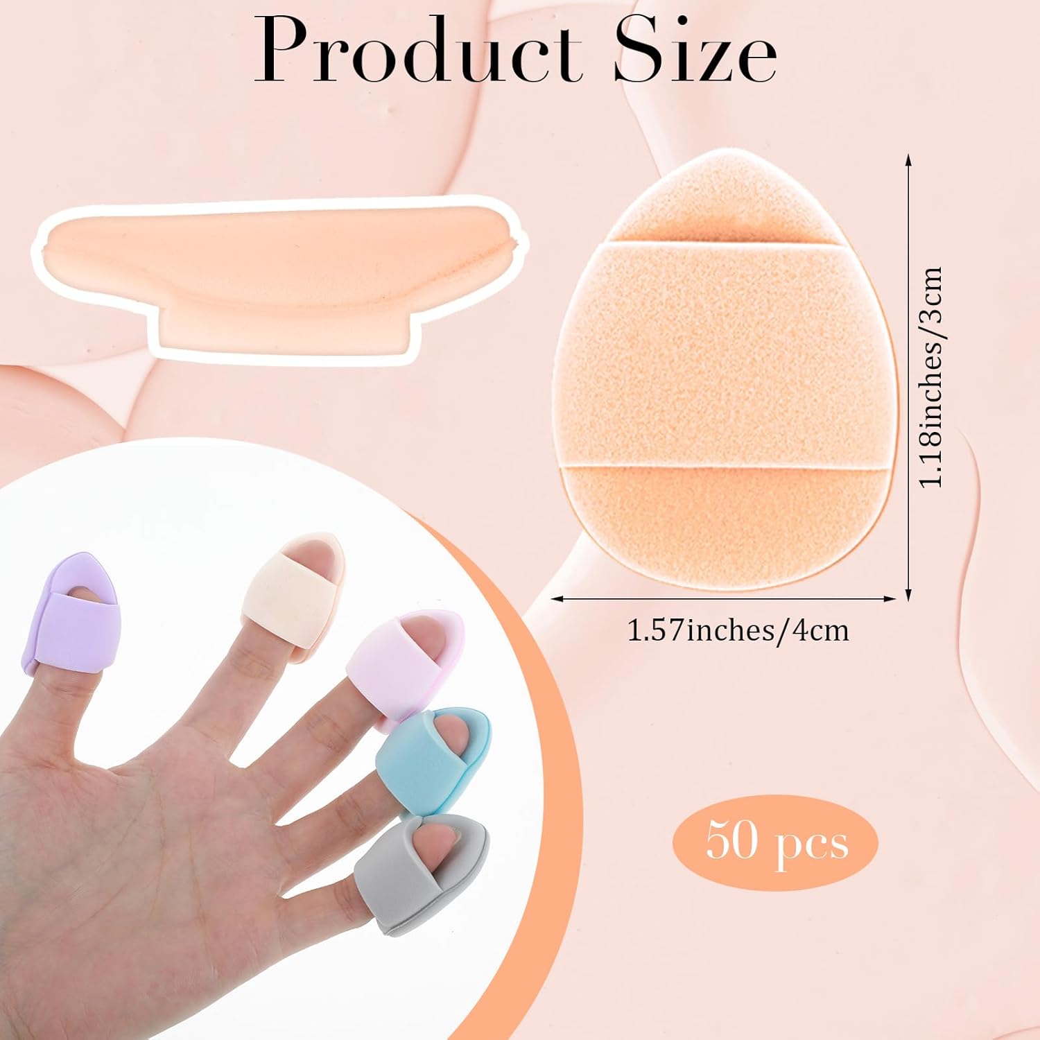 50 Pcs Mini Makeup Sponge Set Mini Finger Puff Puff Reusable Soft Microfiber Small Foundation Cosmetic Finger Soft Puffs Setting for Women for Under Eye Concealer Repair Cream - Image 1