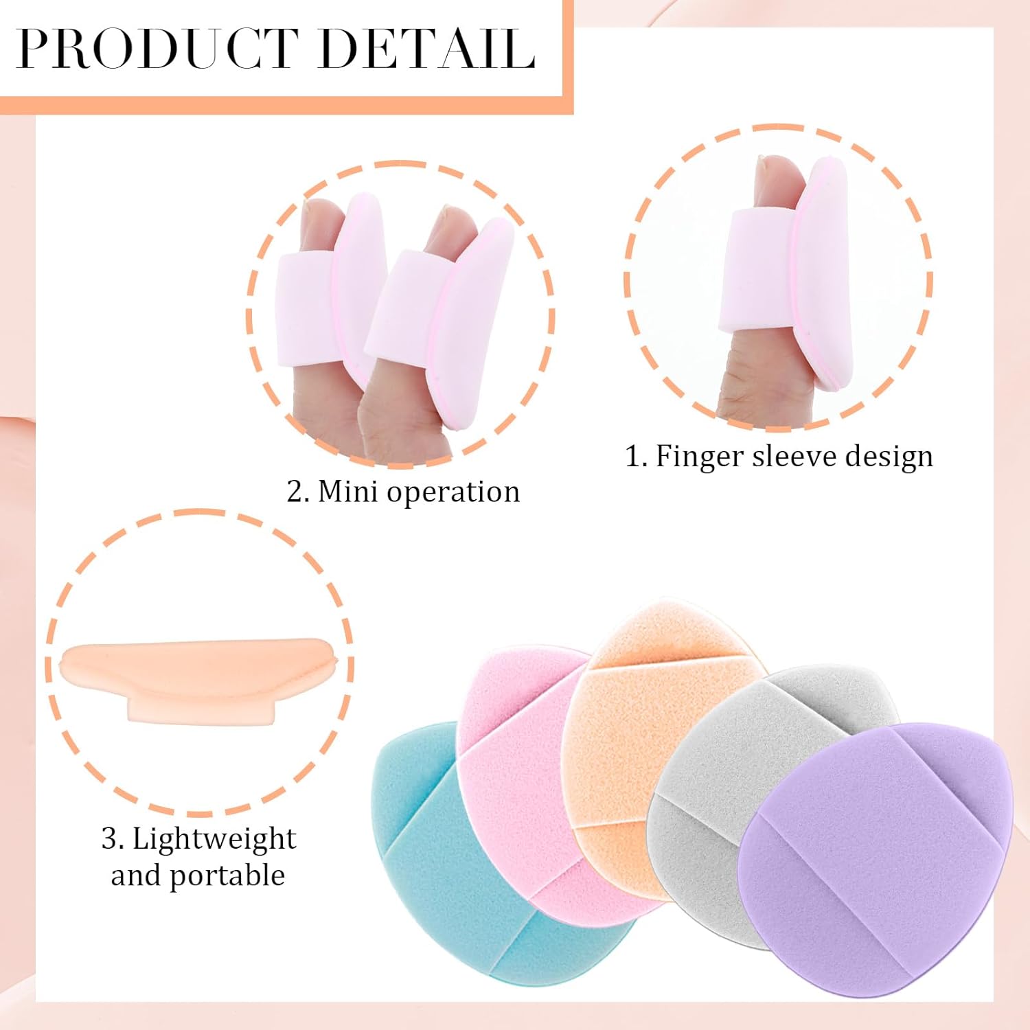 50 Pcs Mini Makeup Sponge Set Mini Finger Puff Puff Reusable Soft Microfiber Small Foundation Cosmetic Finger Soft Puffs Setting for Women for Under Eye Concealer Repair Cream - Image 6