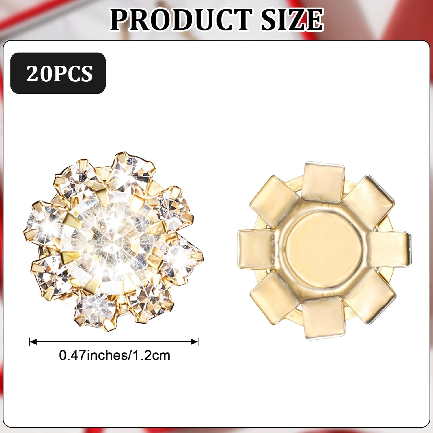 20 PCS Rhinestone Buttons, Crystal Flower Button Jewels for Crafts Flat Back Embellishments for Women Girls Jewelry Making DIY Craft Wedding Hair Bouquet Home Decoration Party Accessory (12 mm, Gold) - Image 1